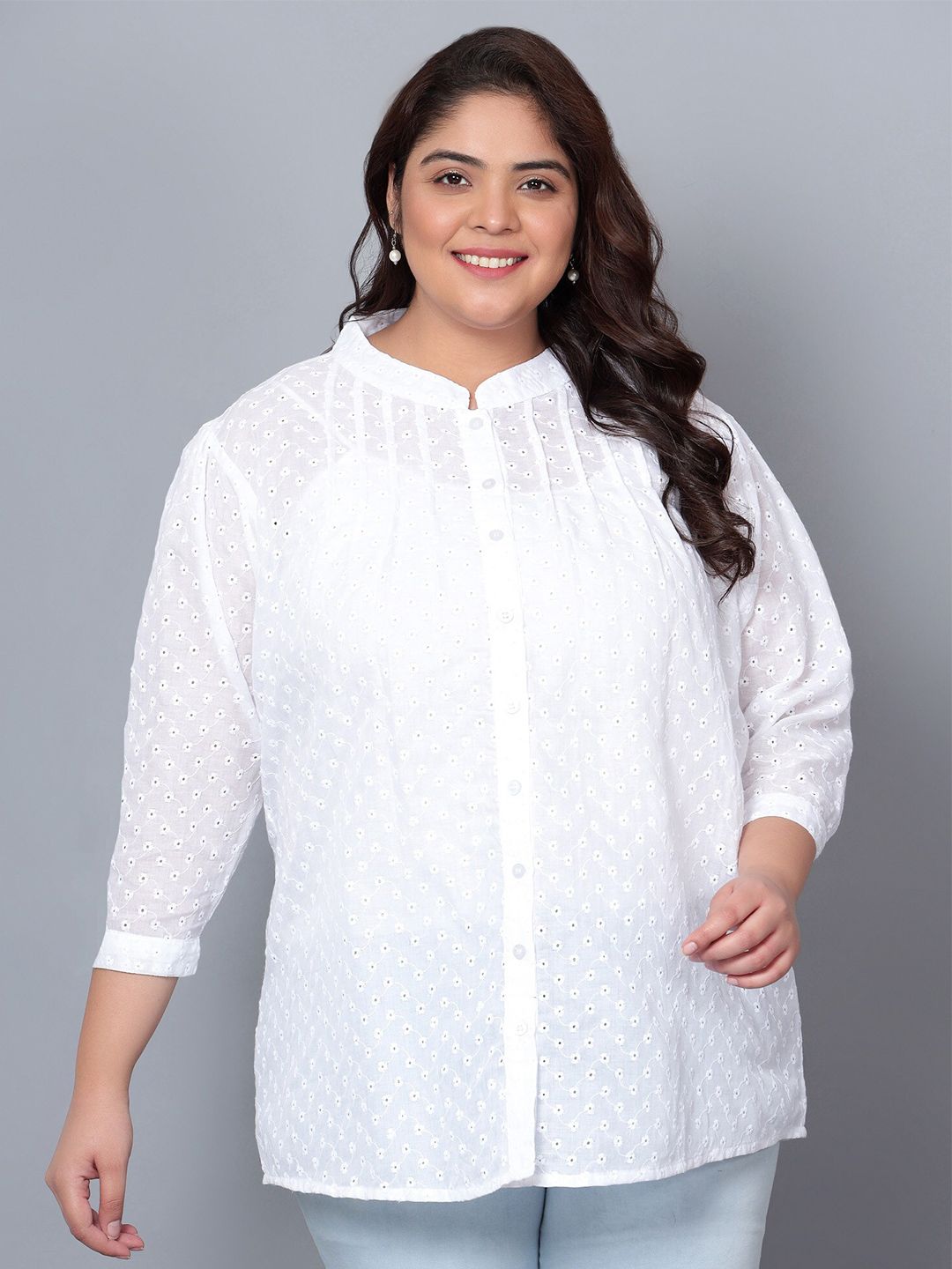 White Chikankari Plus Size Tunic — view 1