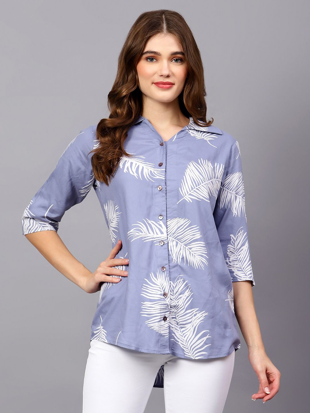 Blue Leaf Print Shirt — view 8