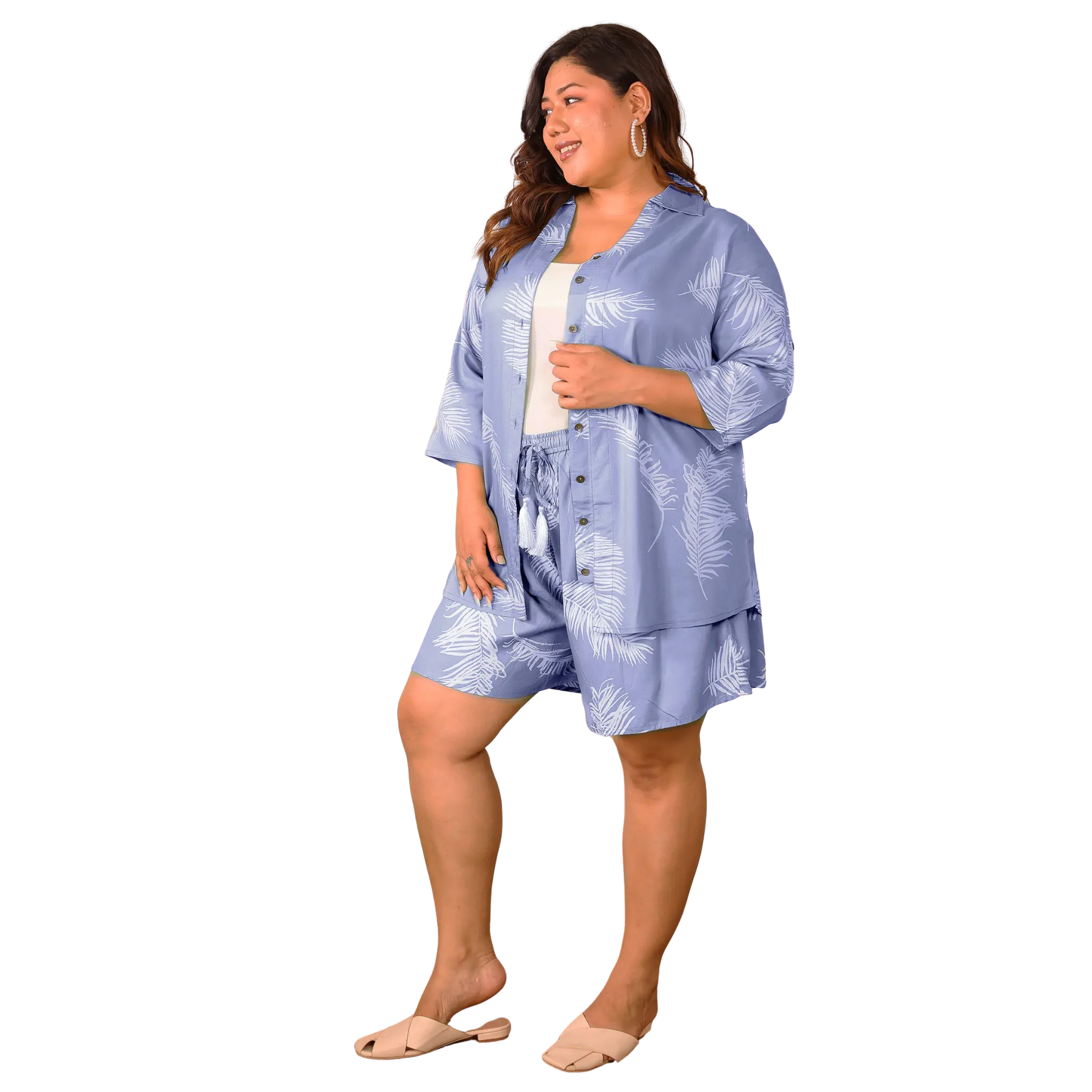 Blue Leaf Shirt And Short Set