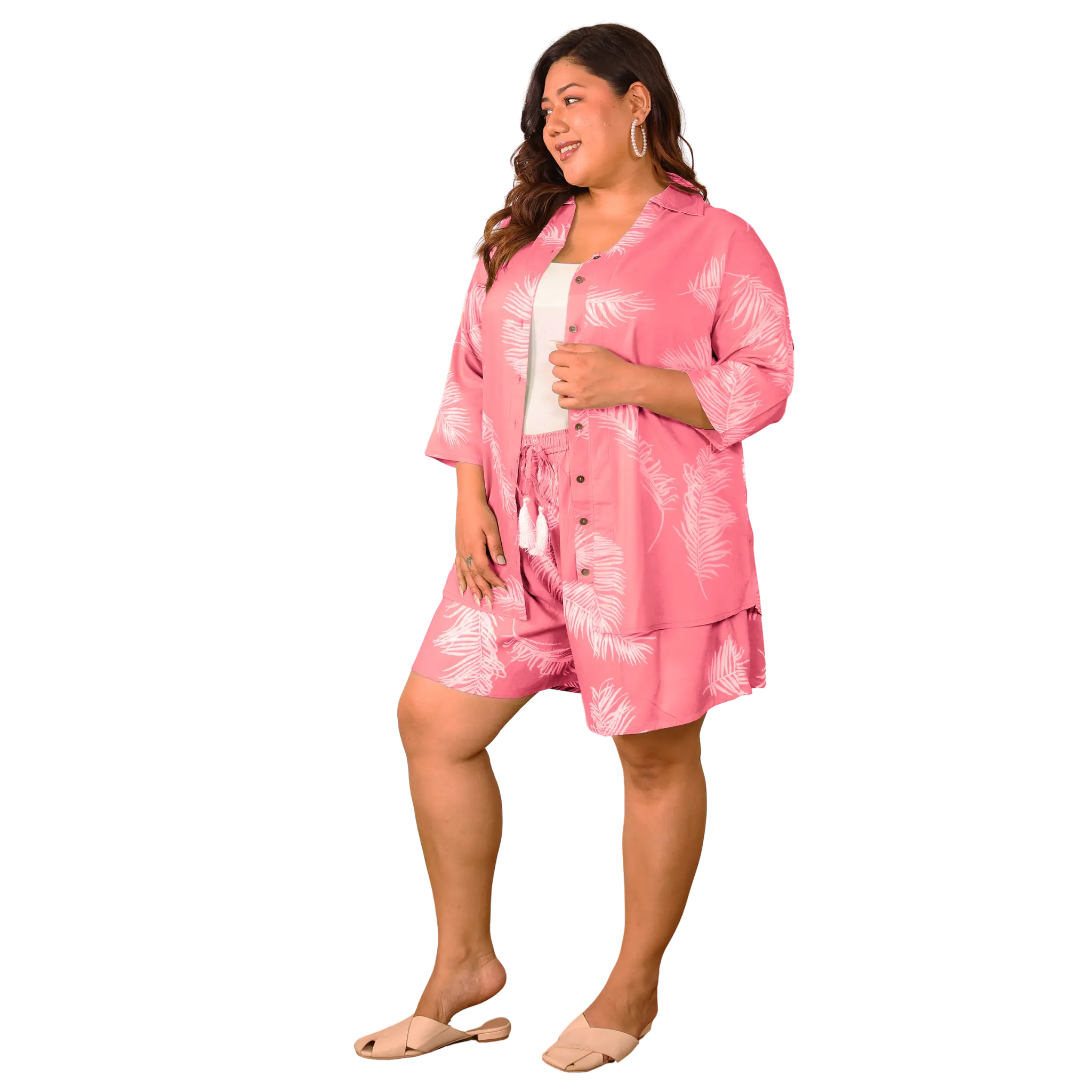 Pink Leaf Shirt And Short Set