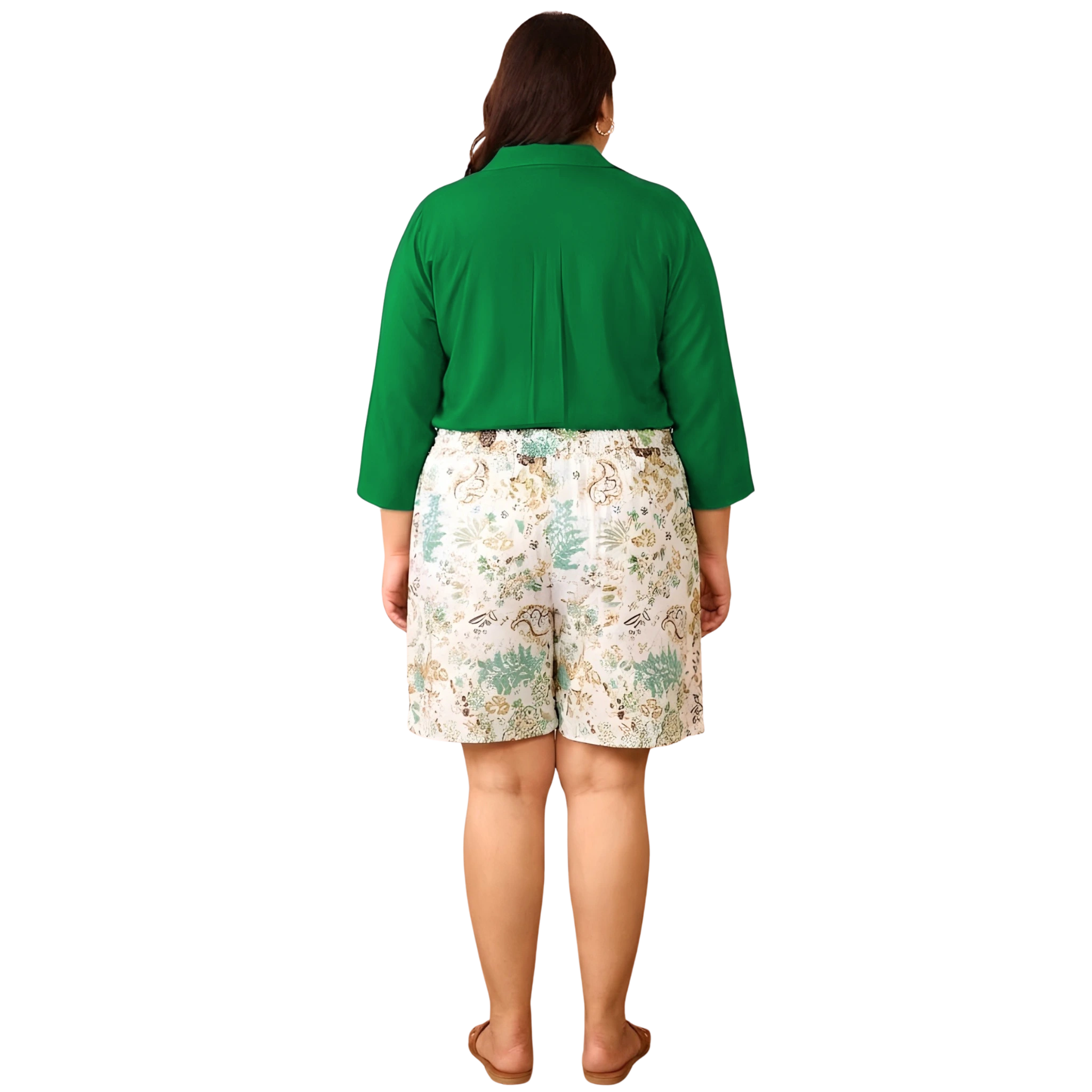 Green Solid Shirt and Floral Print Shorts Set
