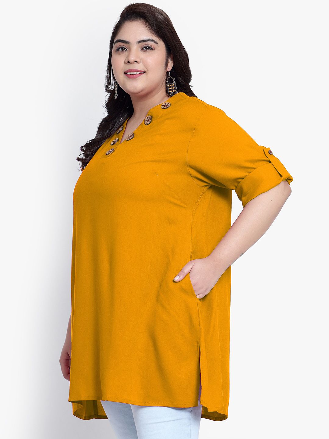 Mustard Collar Button Plus Size Tunic — view 4