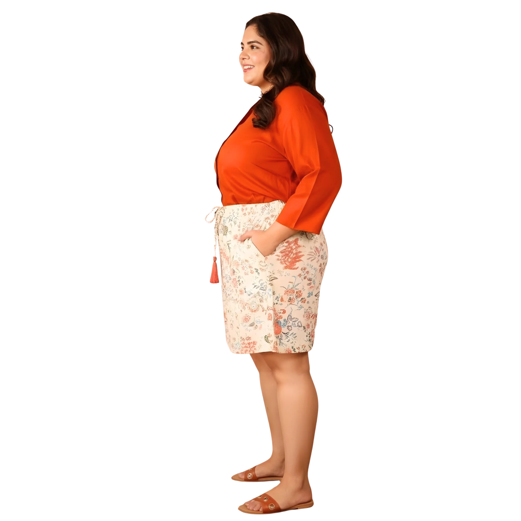 Orange Solid Shirt and Floral Print Shorts Set