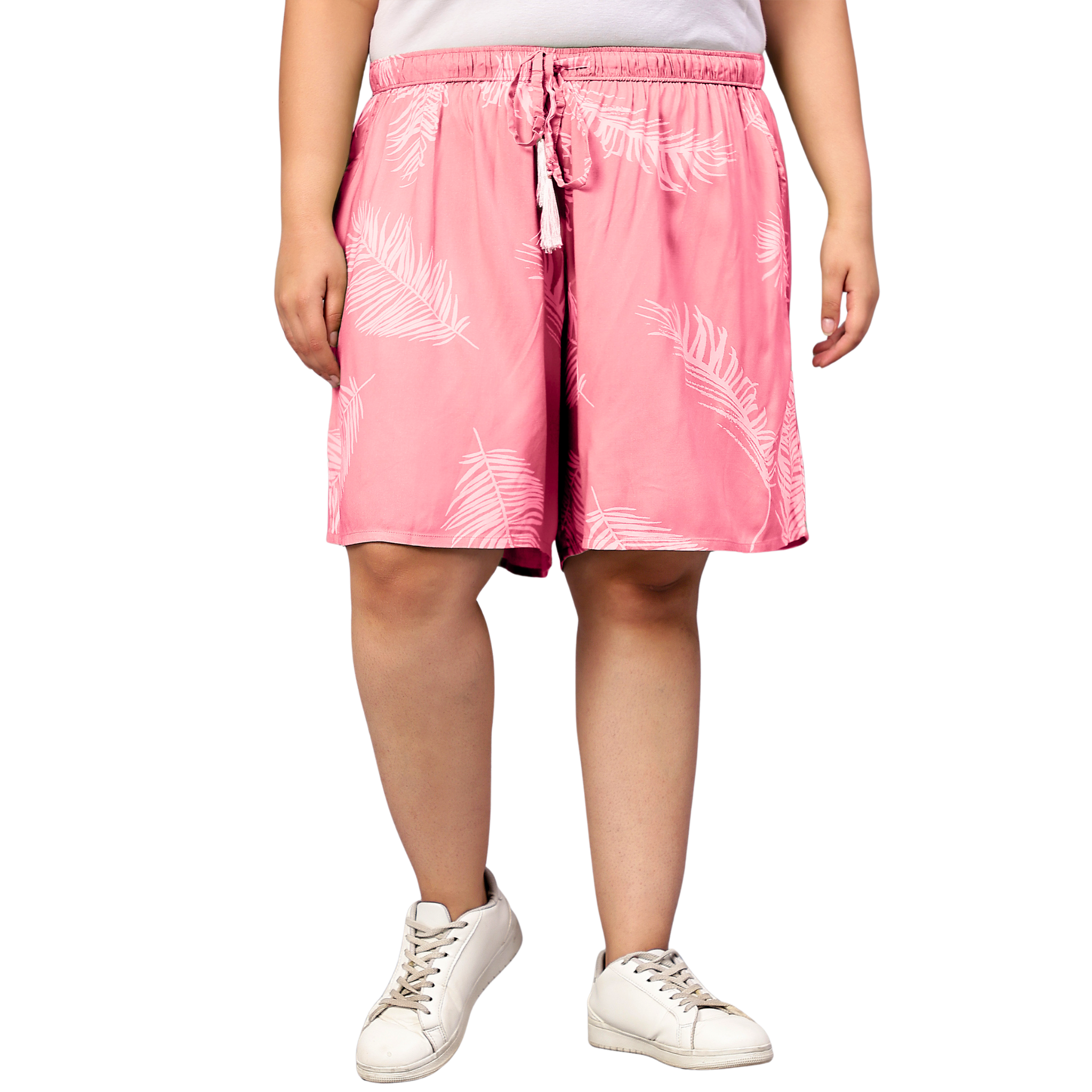 Pink Leaf Plus Size Flared Shorts