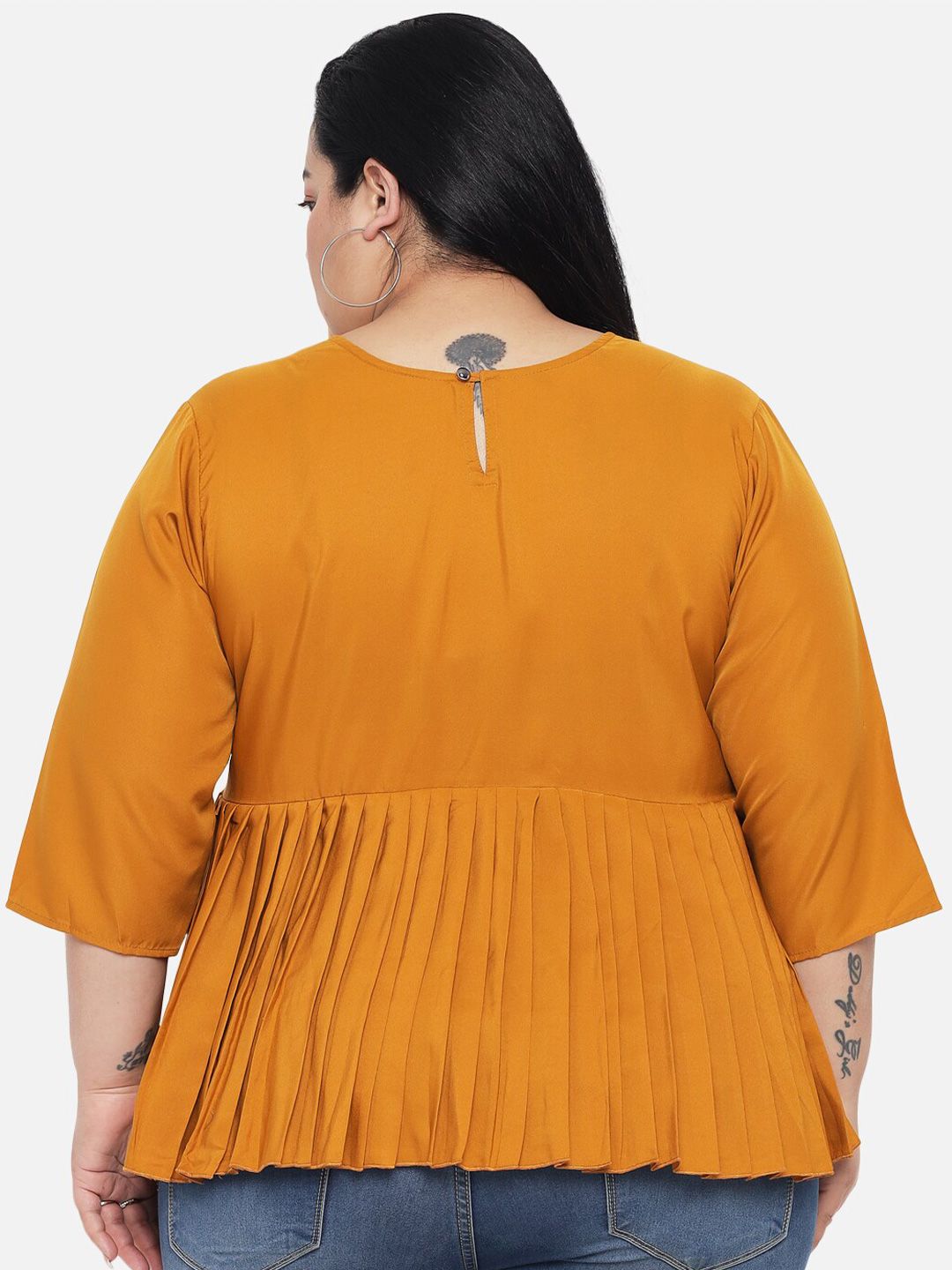 Mustard Solid Waist Pleated Top — view 4