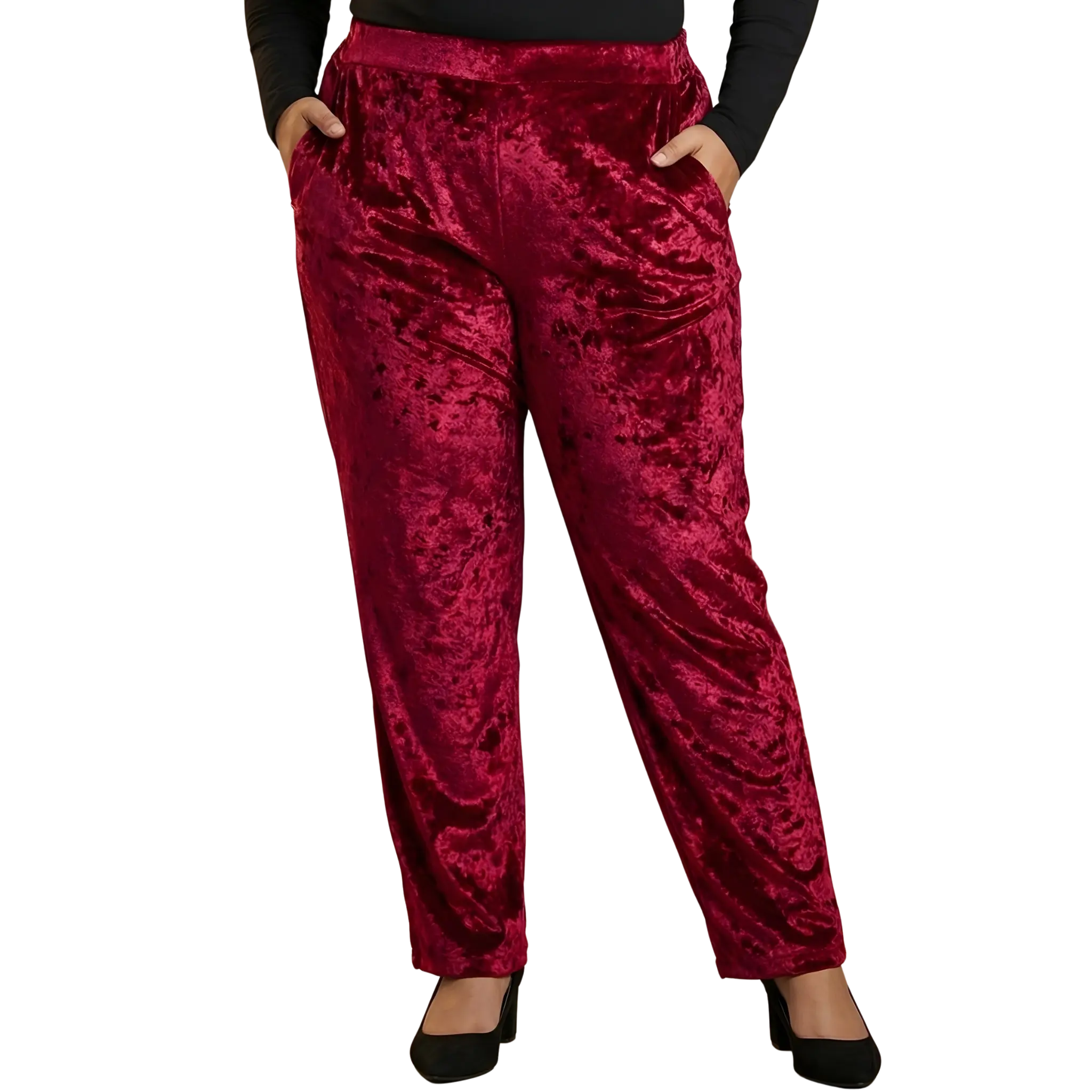 Maroon Velvet Plus Size Trousers