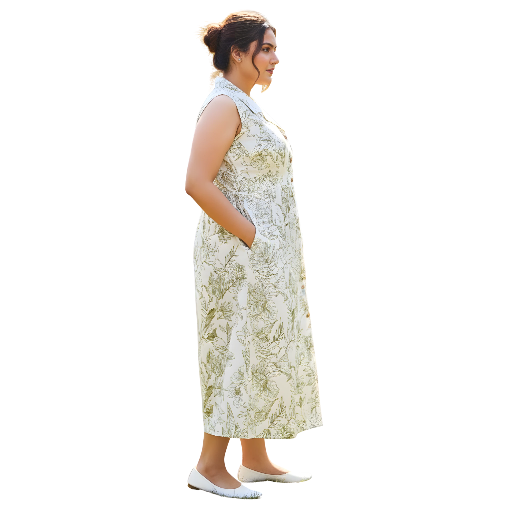 Green Stencil Print Midi Dress