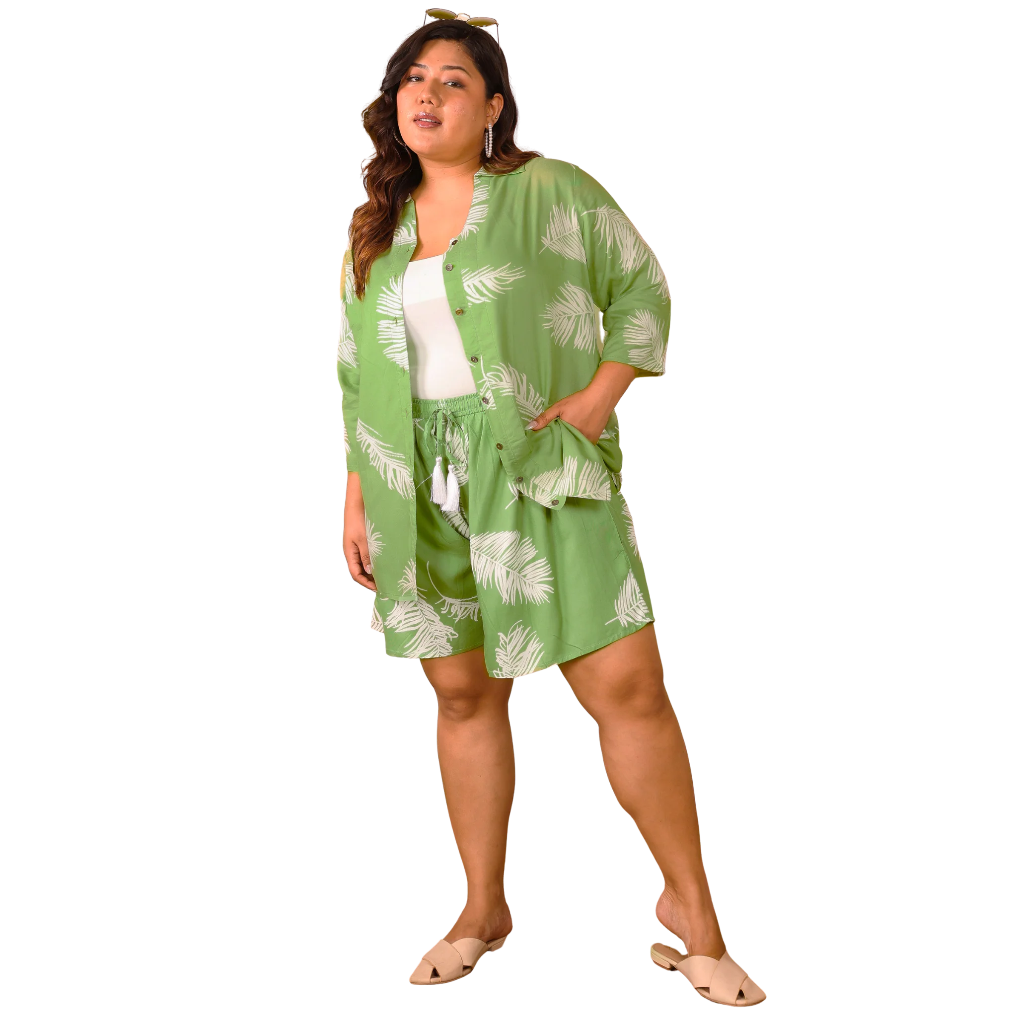 Green Leaf Shirt And Short Set