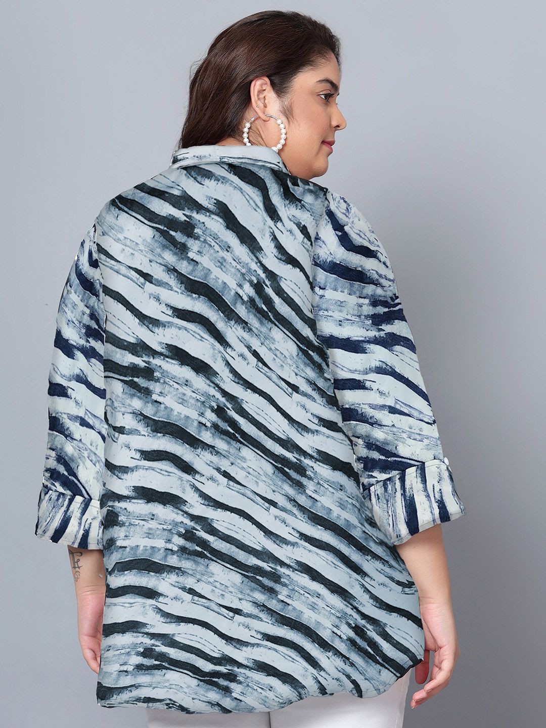 Blue Leheriya Print Plus Size Shirt — view 5