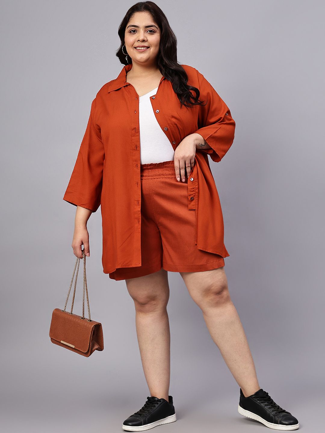 Rust Orange Cotton Plus Size Shorts — view 8