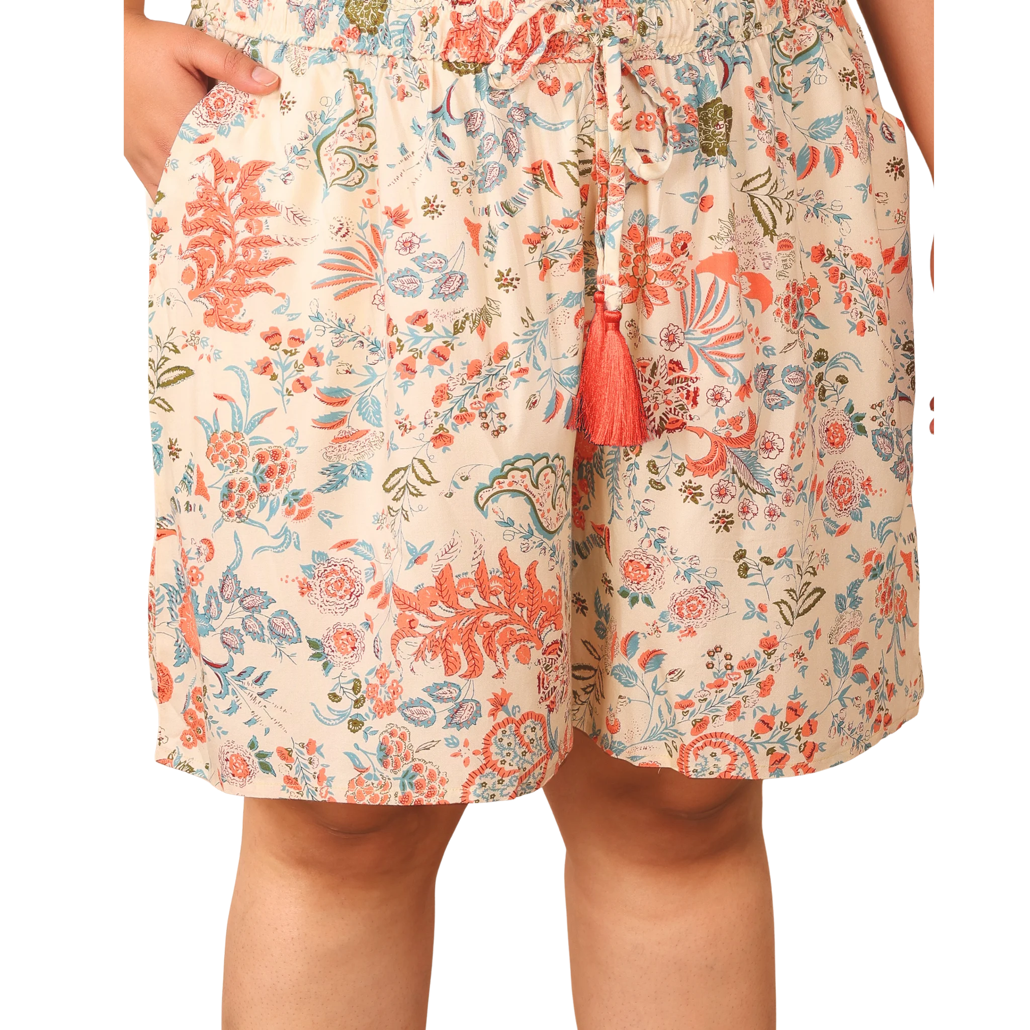 Orange Solid Shirt and Floral Print Shorts Set