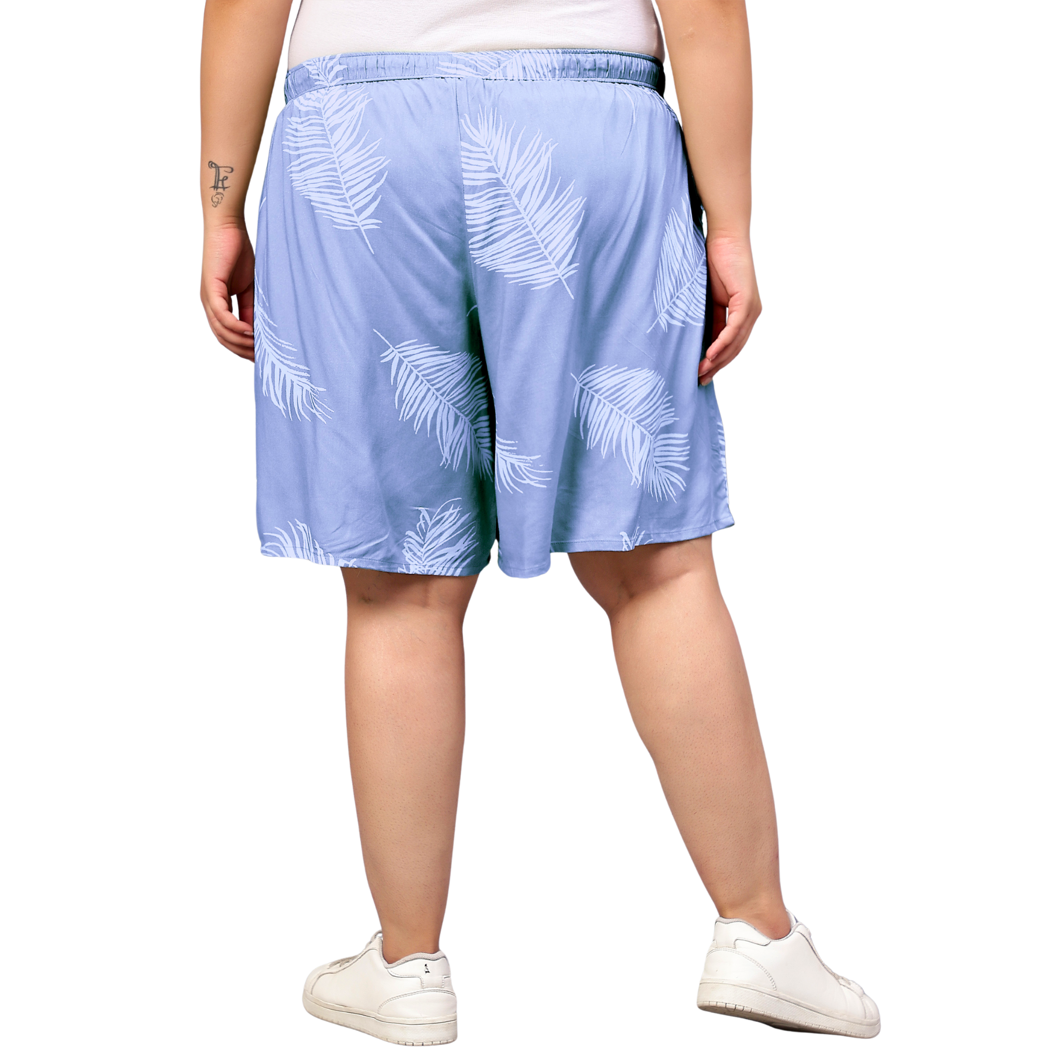 Blue Leaf Plus Size Flared Shorts