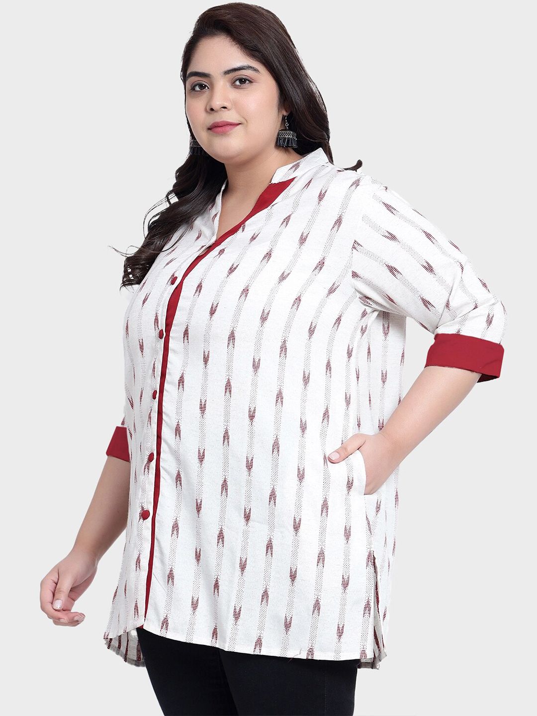 Red Ikat Cotton Plus Size Tunic — view 4