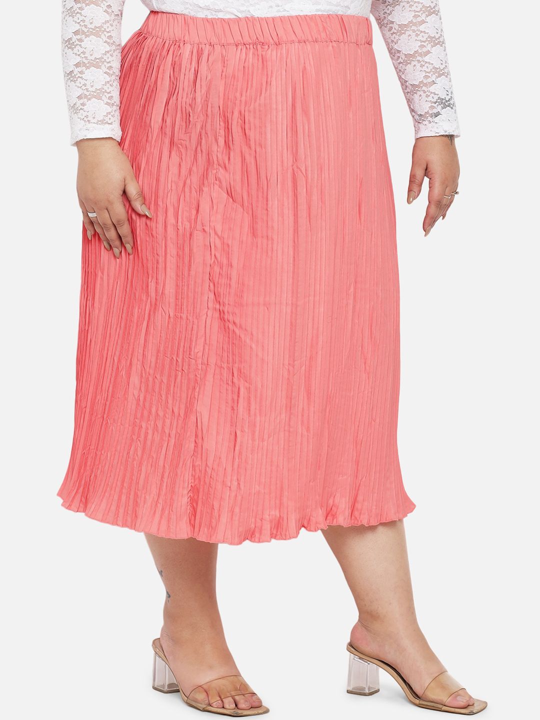 Peach Accordion Pleat Plus Size Skirt — view 2