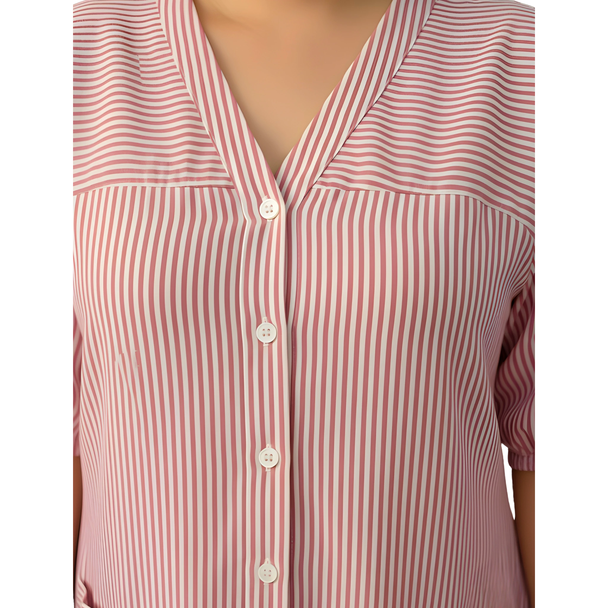 Pink Stripe Print Linen Midi Dress