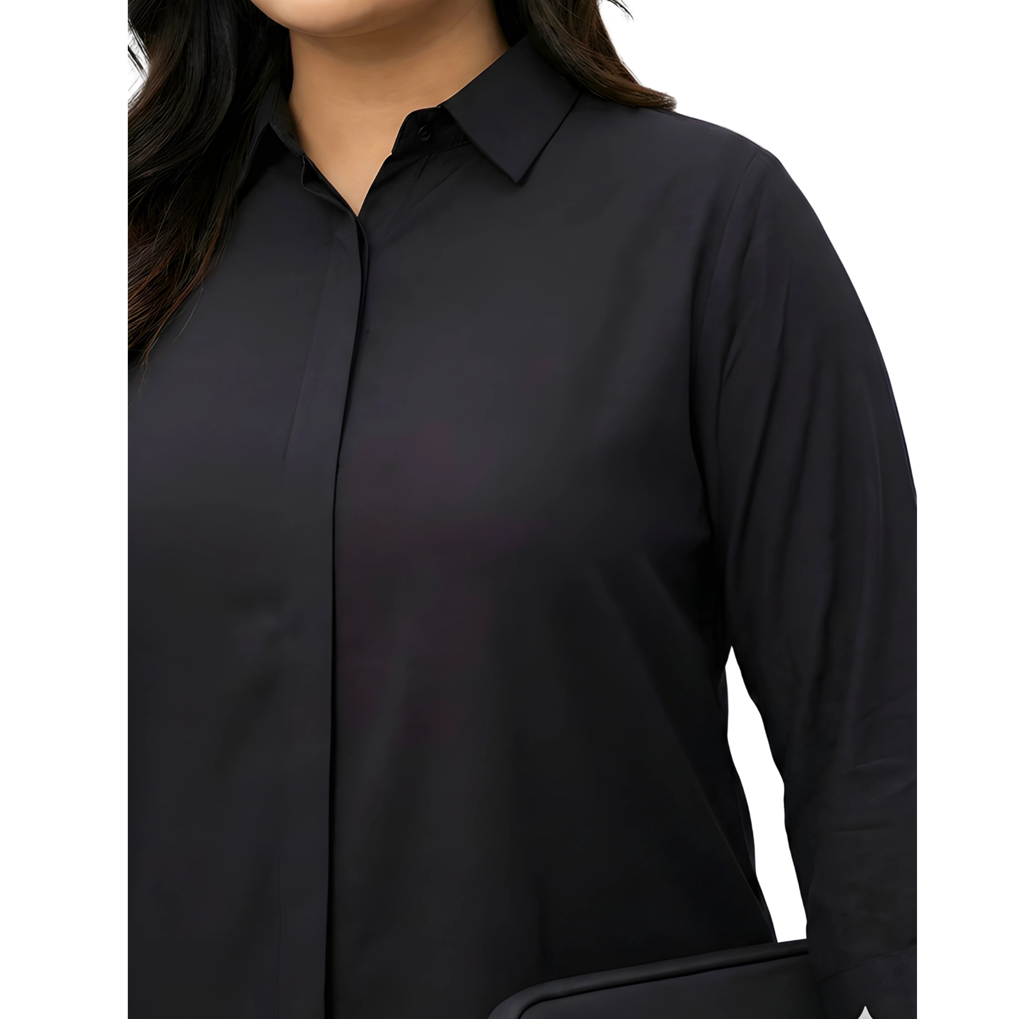 Black Rayon Concealed Plus Size Tunic