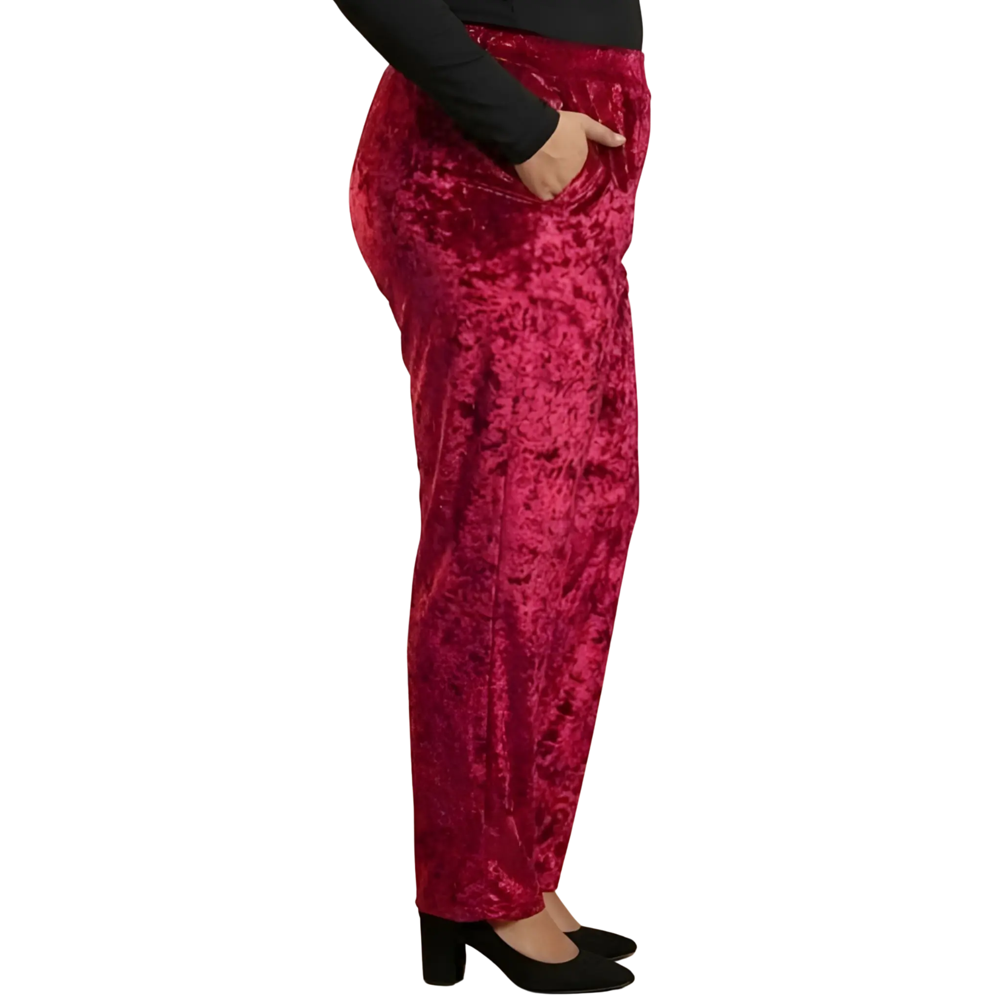 Maroon Velvet Plus Size Trousers