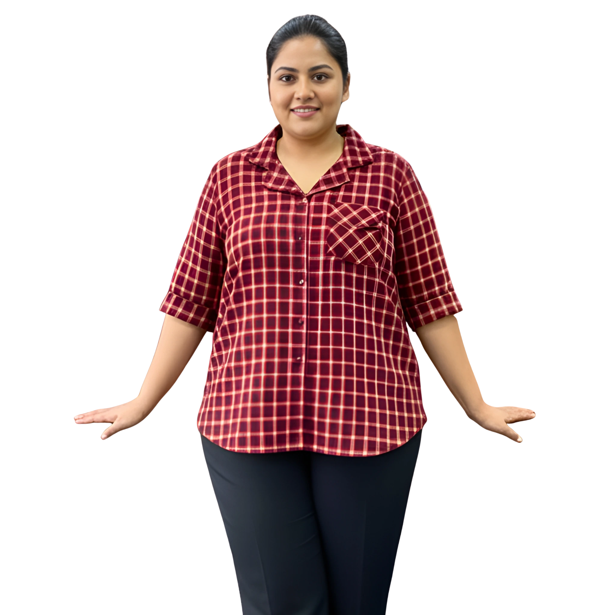 Red Woolen Checkered Plus Size Shirt