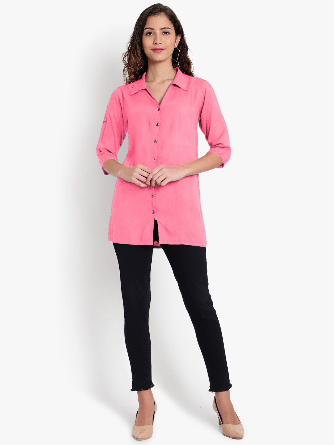 Pink Longline Plus Size Shirt — view 13