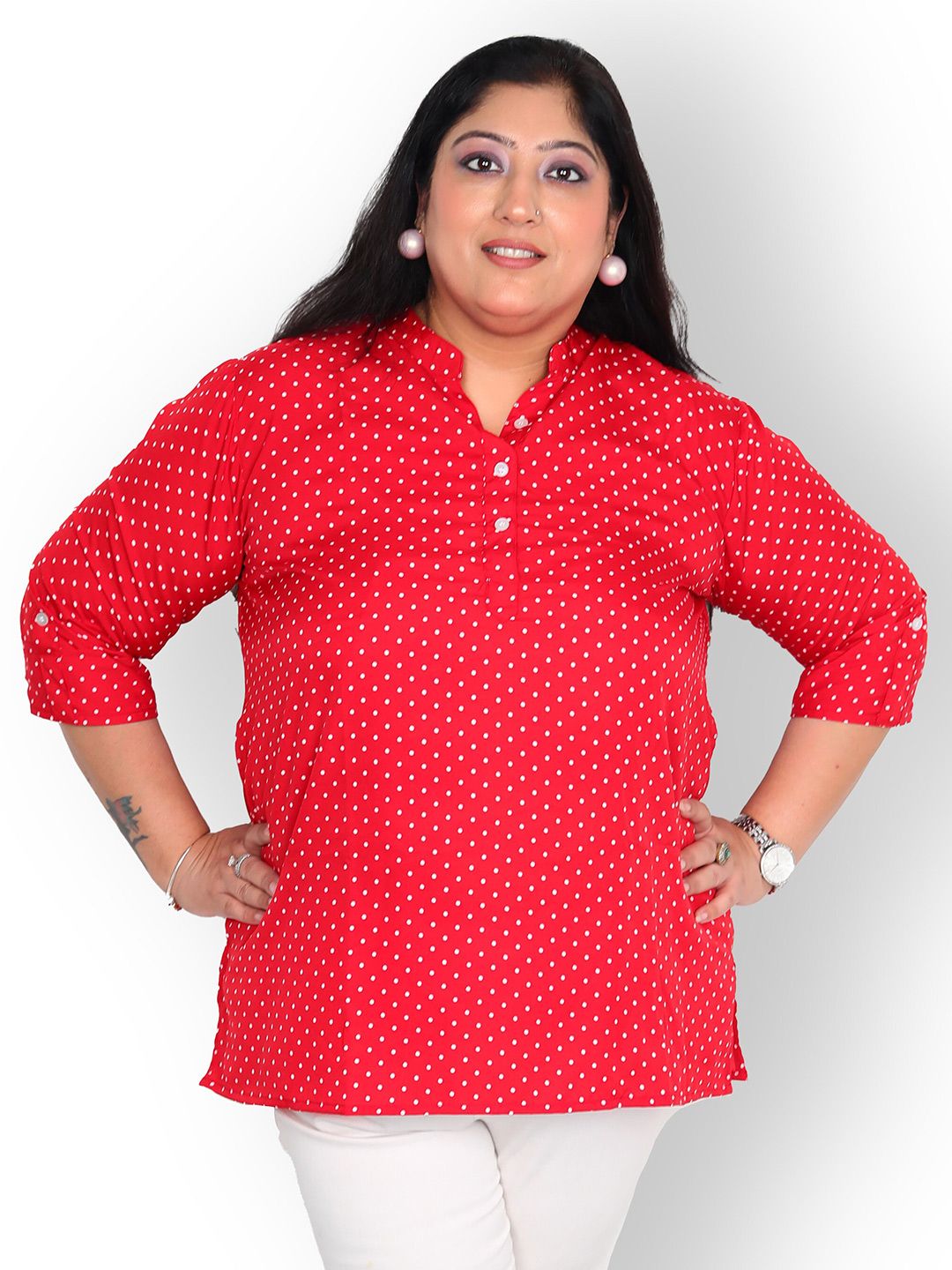 Red Polka Dot Plus Size Tunic — view 1