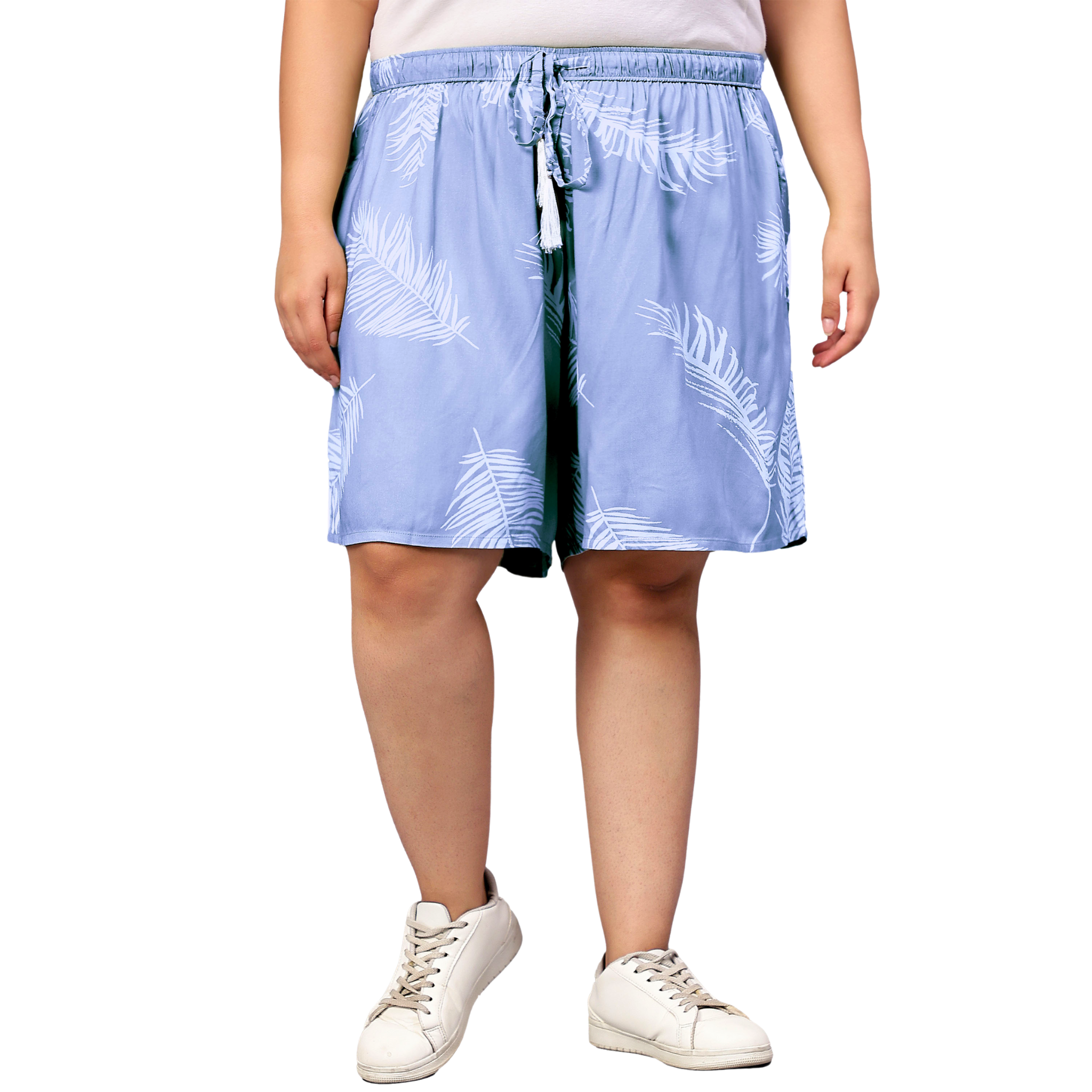 Blue Leaf Plus Size Flared Shorts