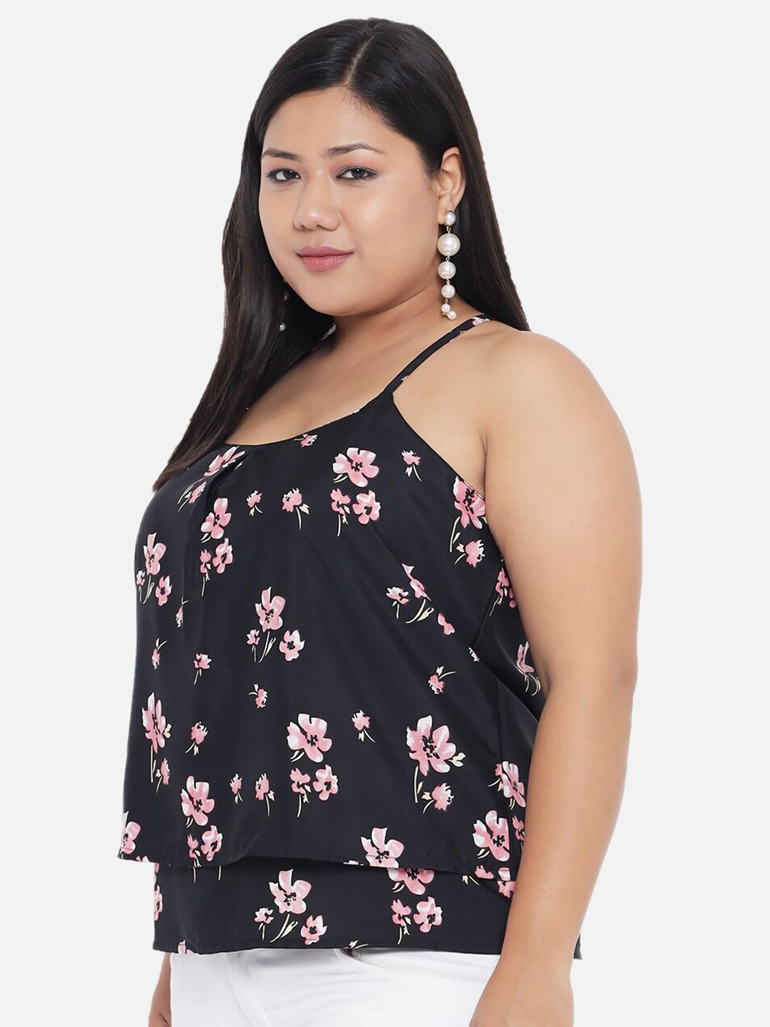 Black Floral Strap Top — view 4