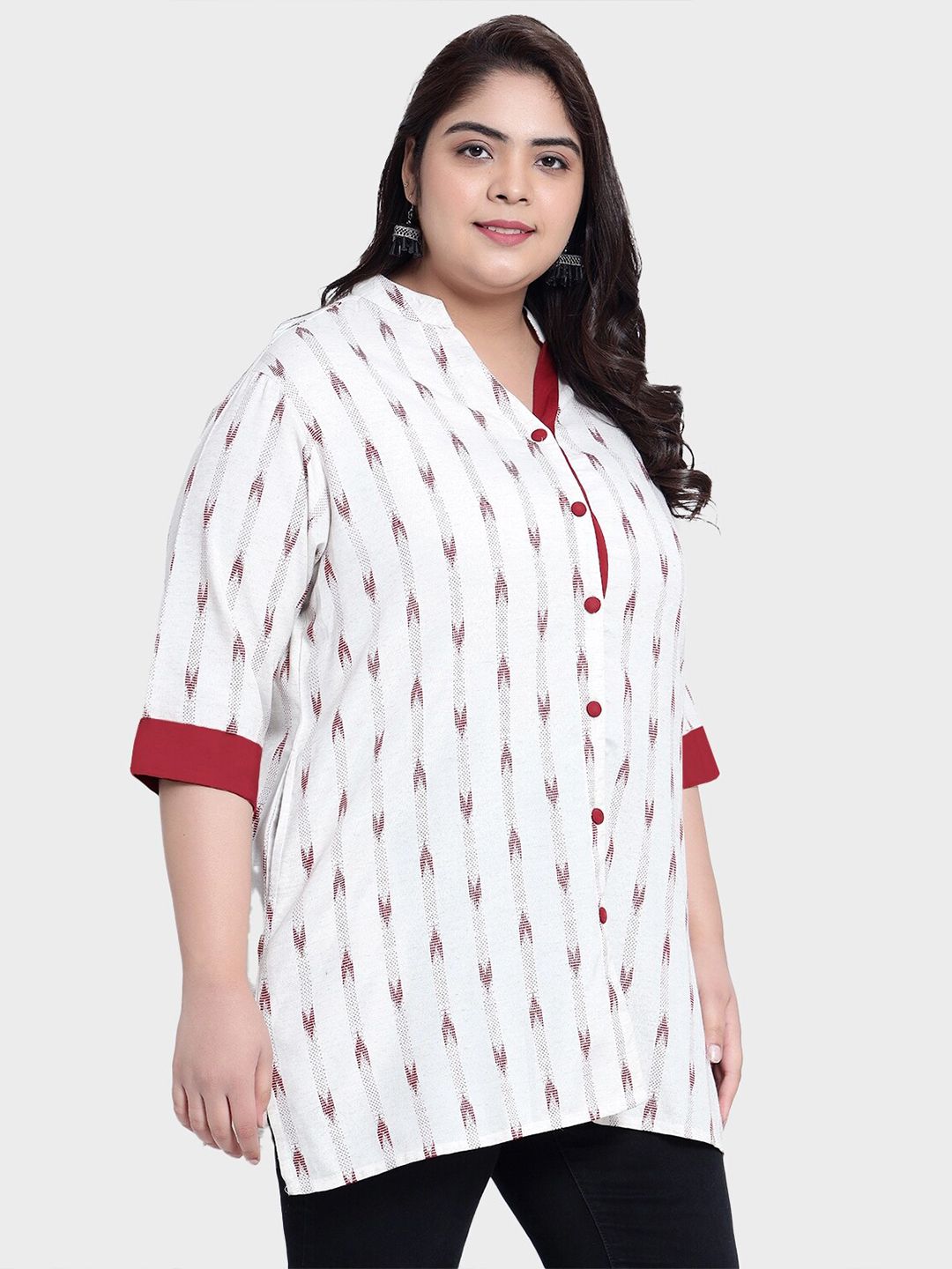 Red Ikat Cotton Plus Size Tunic — view 3