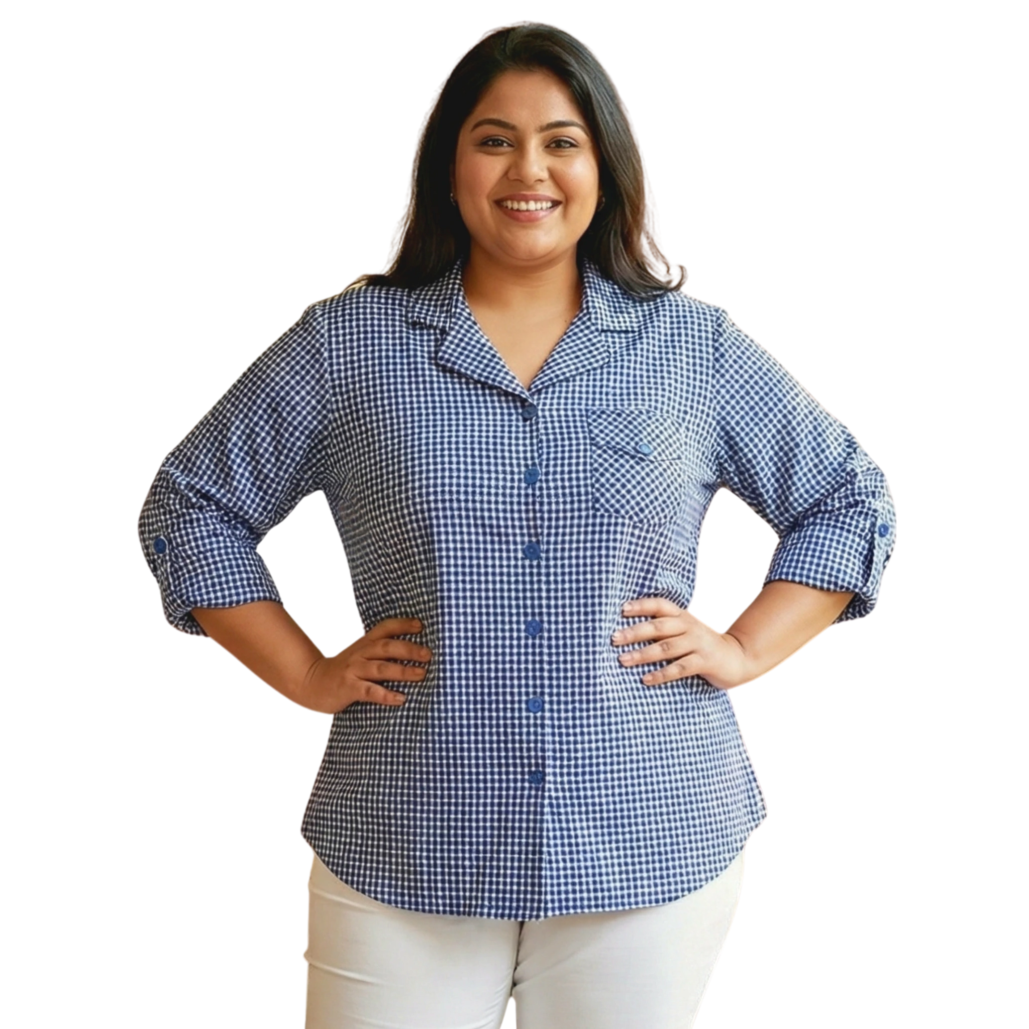 Blue Woolen Checkered Plus Size Shirt