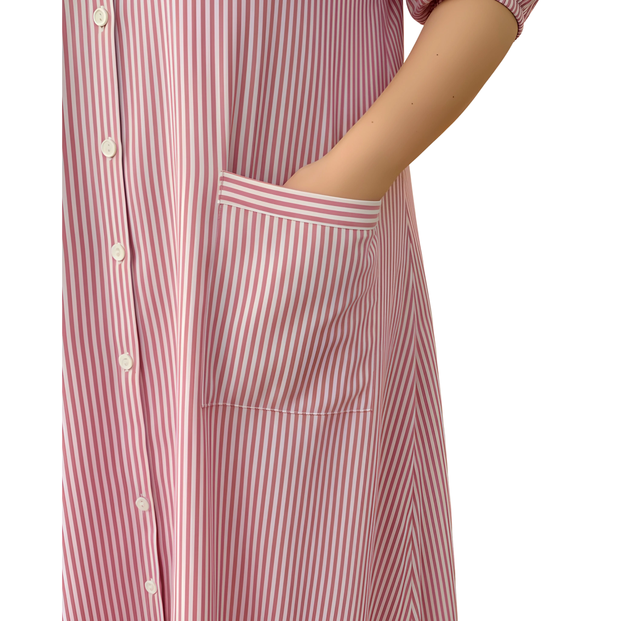 Pink Stripe Print Linen Midi Dress