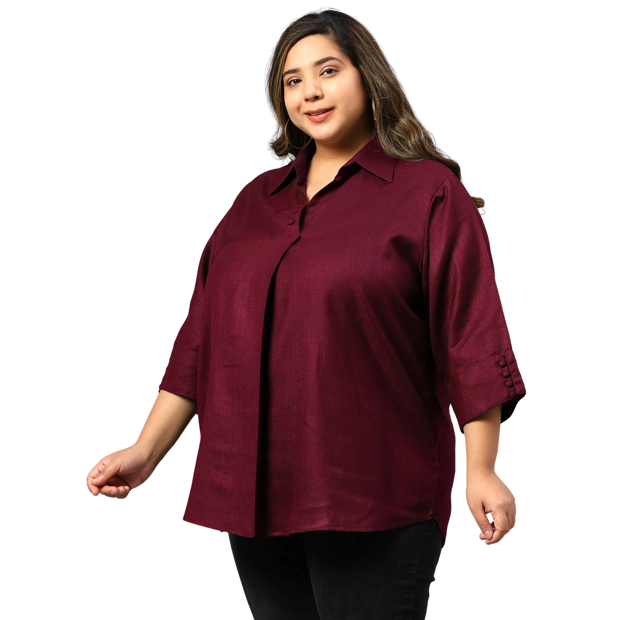 Maroon Woolen Blend Plus Size Tunic