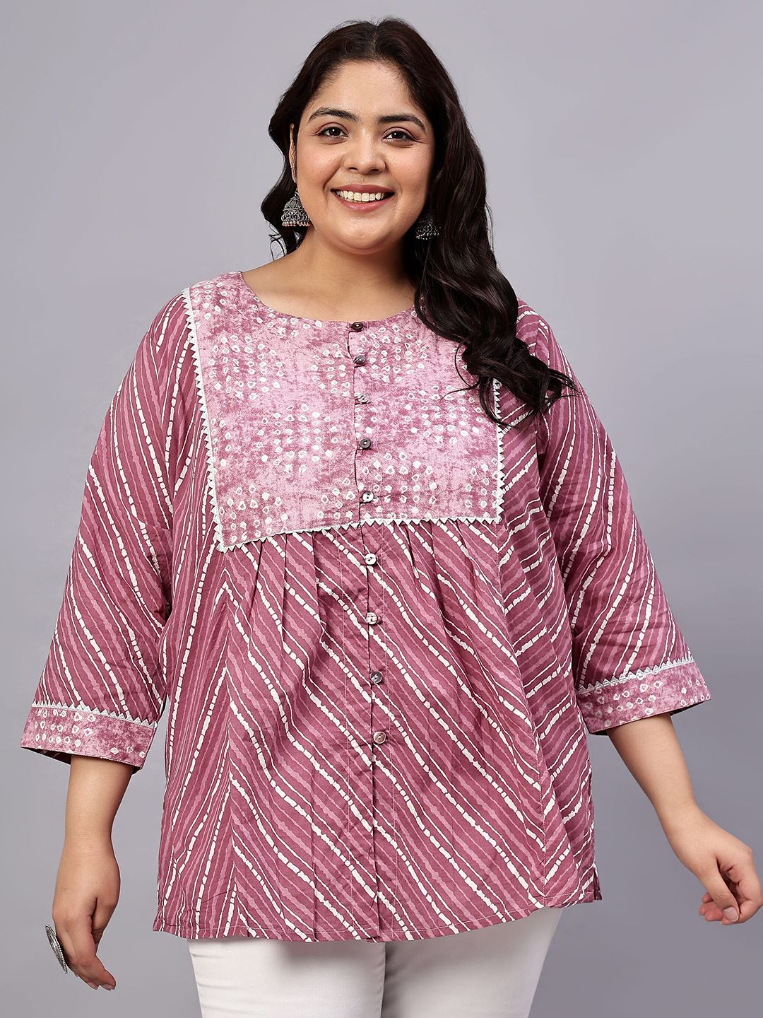 Pink Stripe Print Plus Size Tunic — view 1