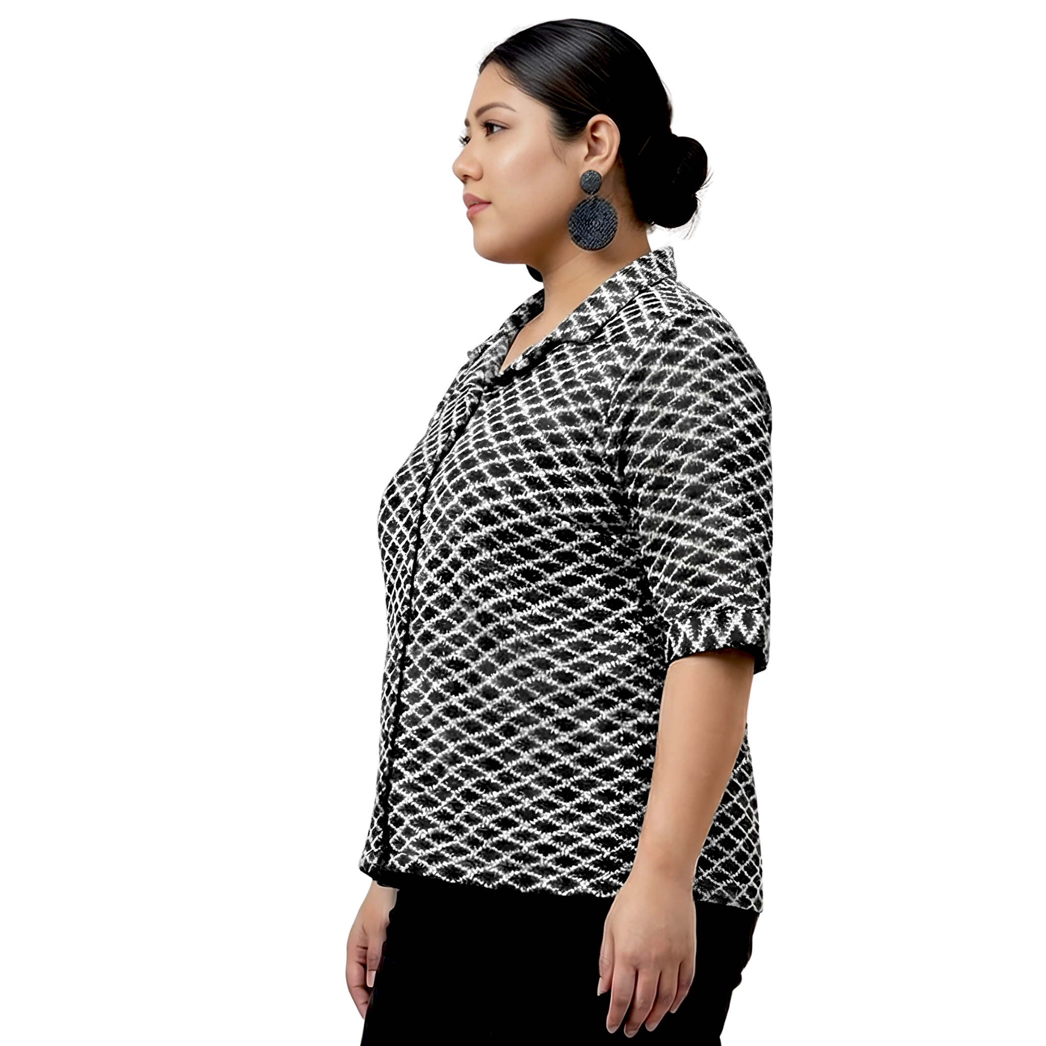 Black And White Diamond Crochet Shirt