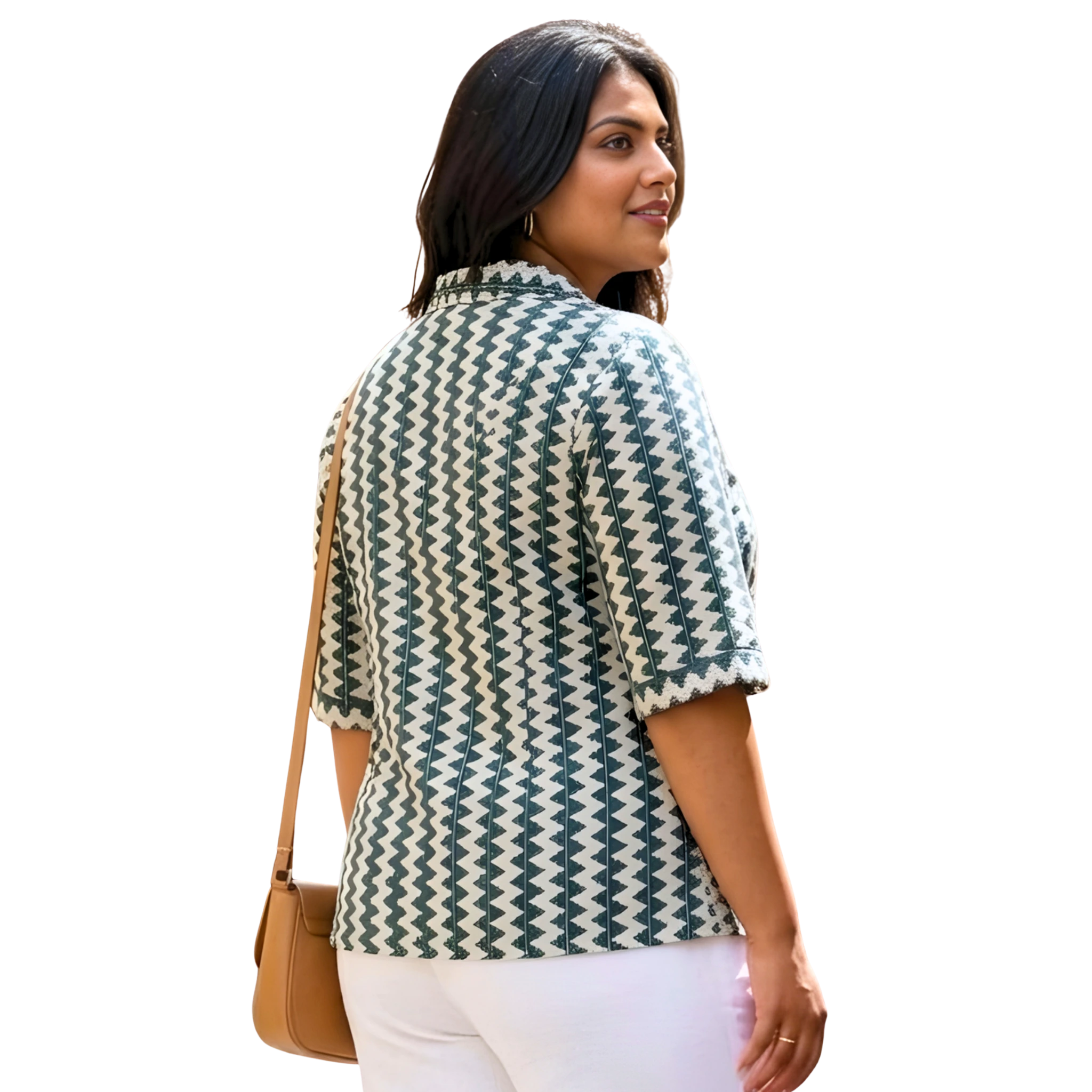 Green and White Zigzag Crochet Shirt
