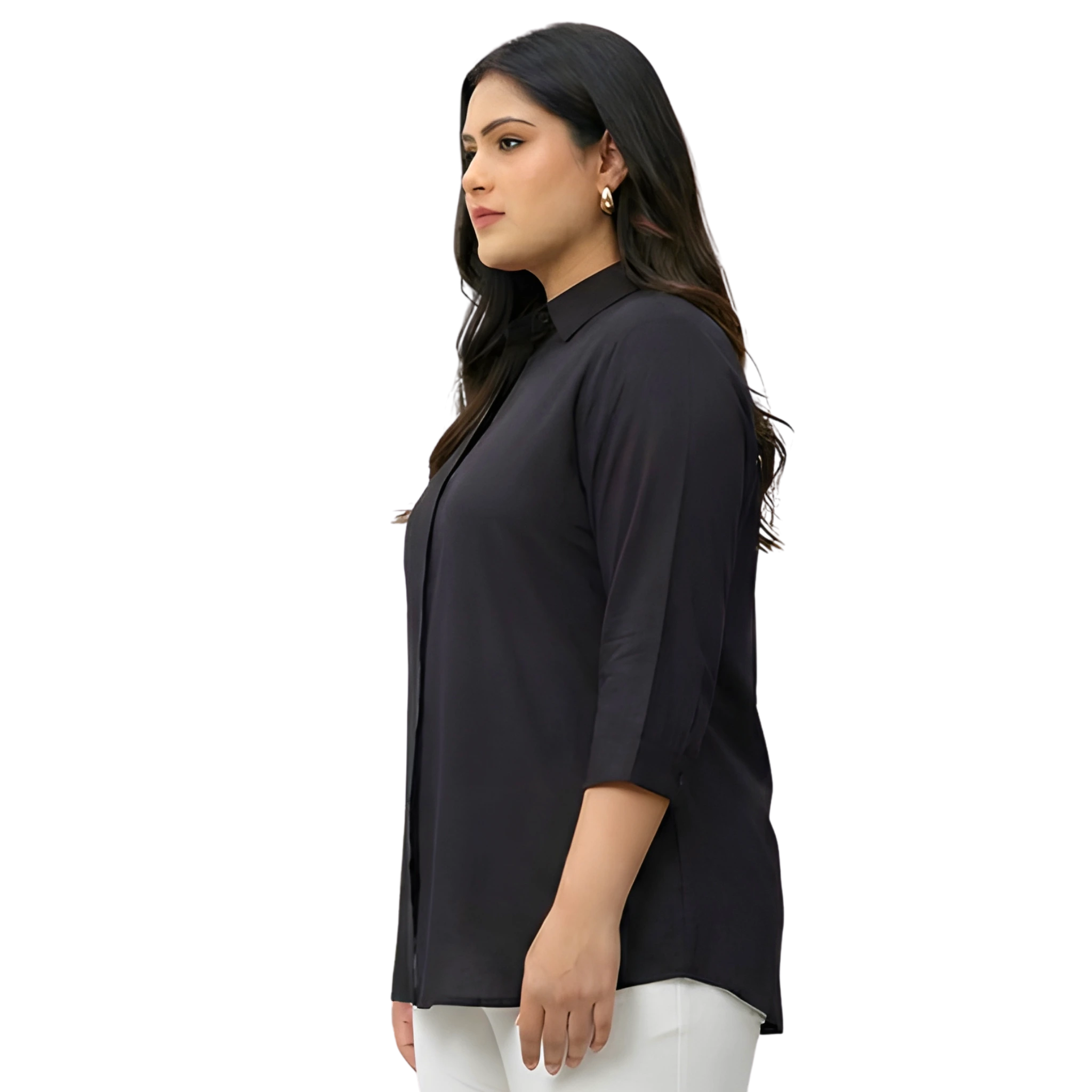 Black Rayon Concealed Plus Size Tunic