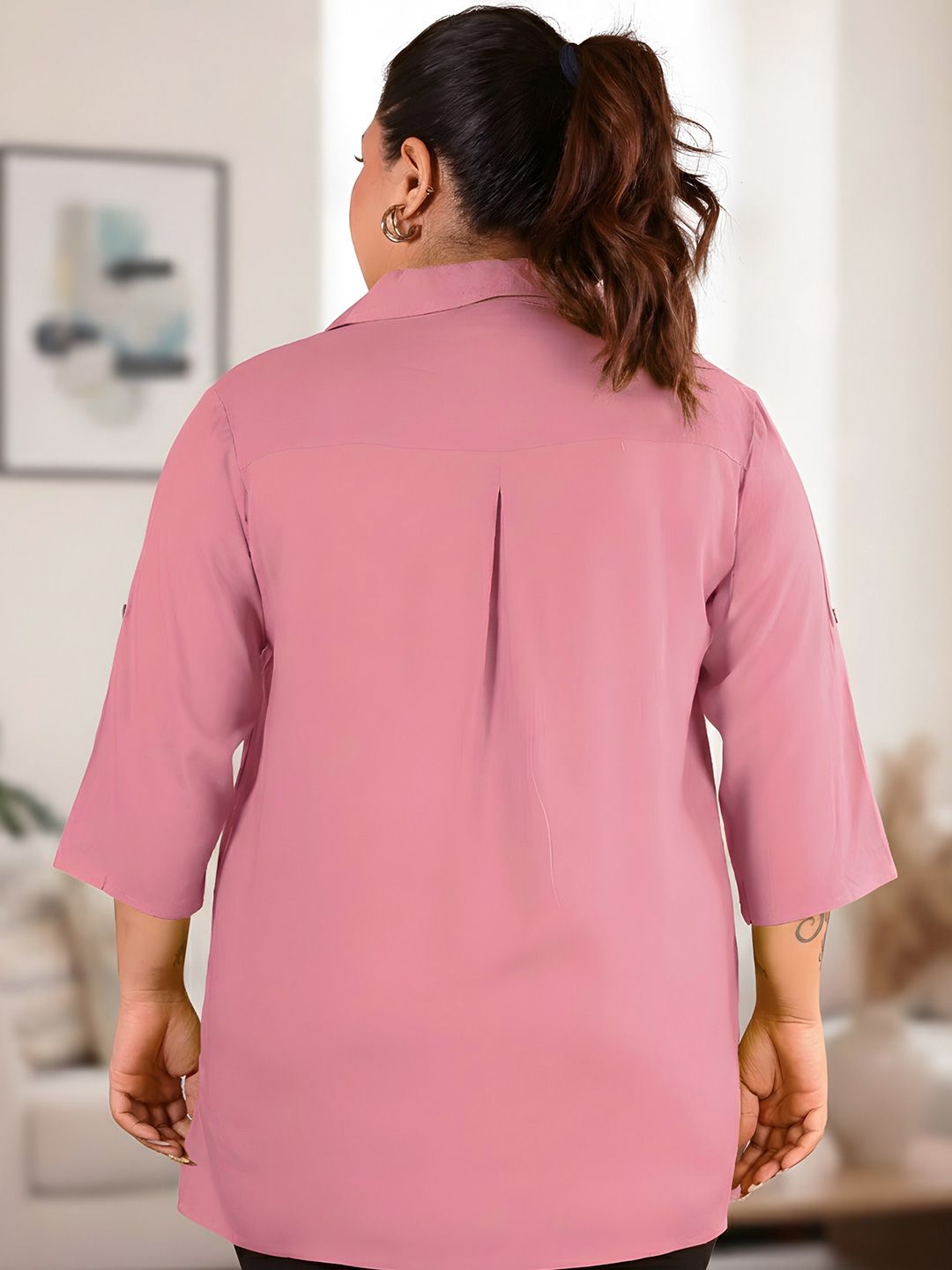 Pink Longline Plus Size Shirt — view 6