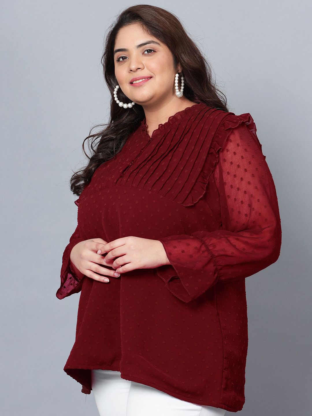 Red Georgette Plus Size Tunic — view 4