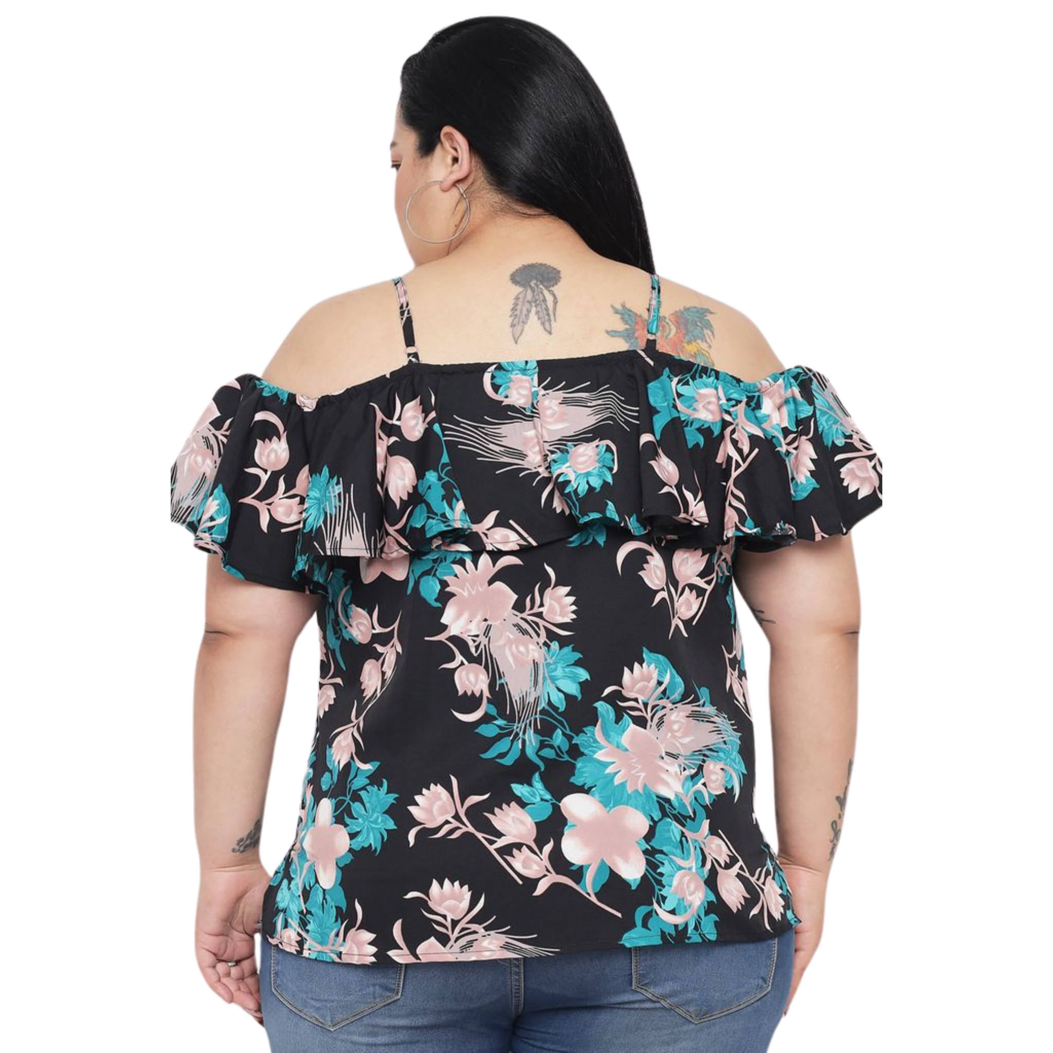 Green Floral Print Plus Size Top