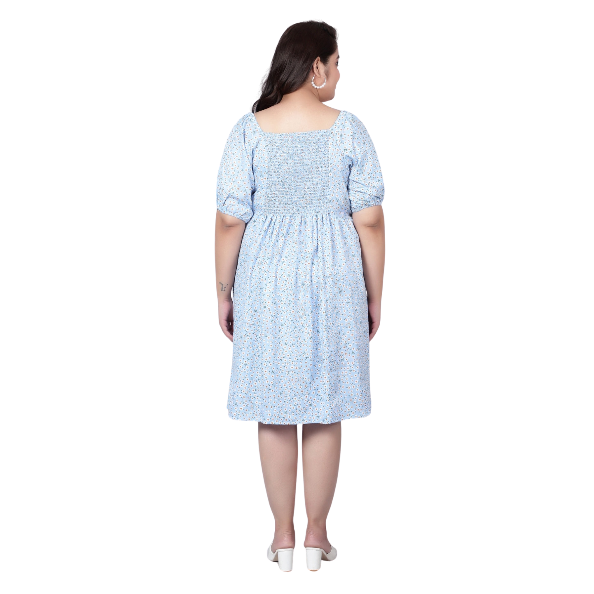 Blue Floral Smock Plus Size Dress