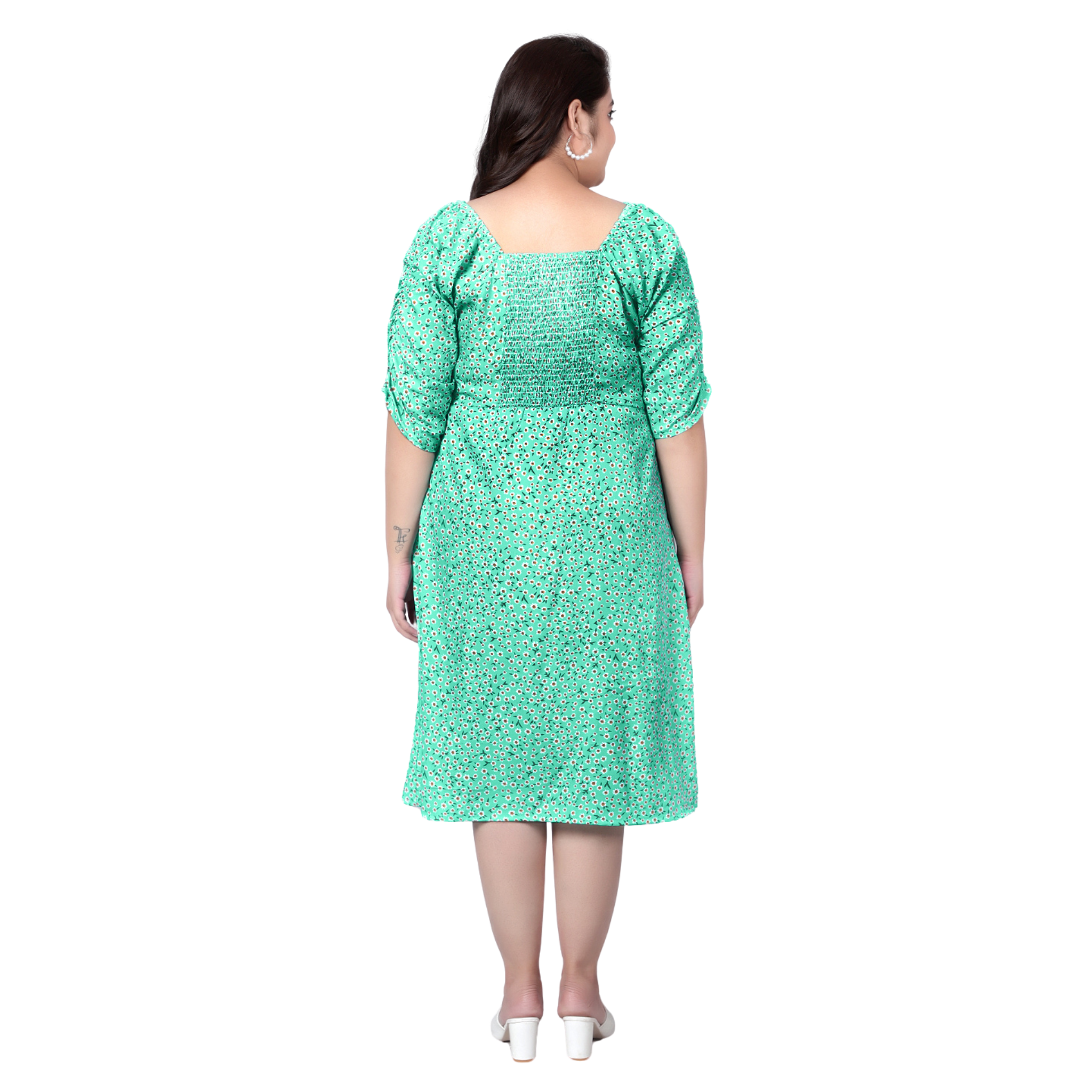 Green Floral Print Plus Size Slit Dress