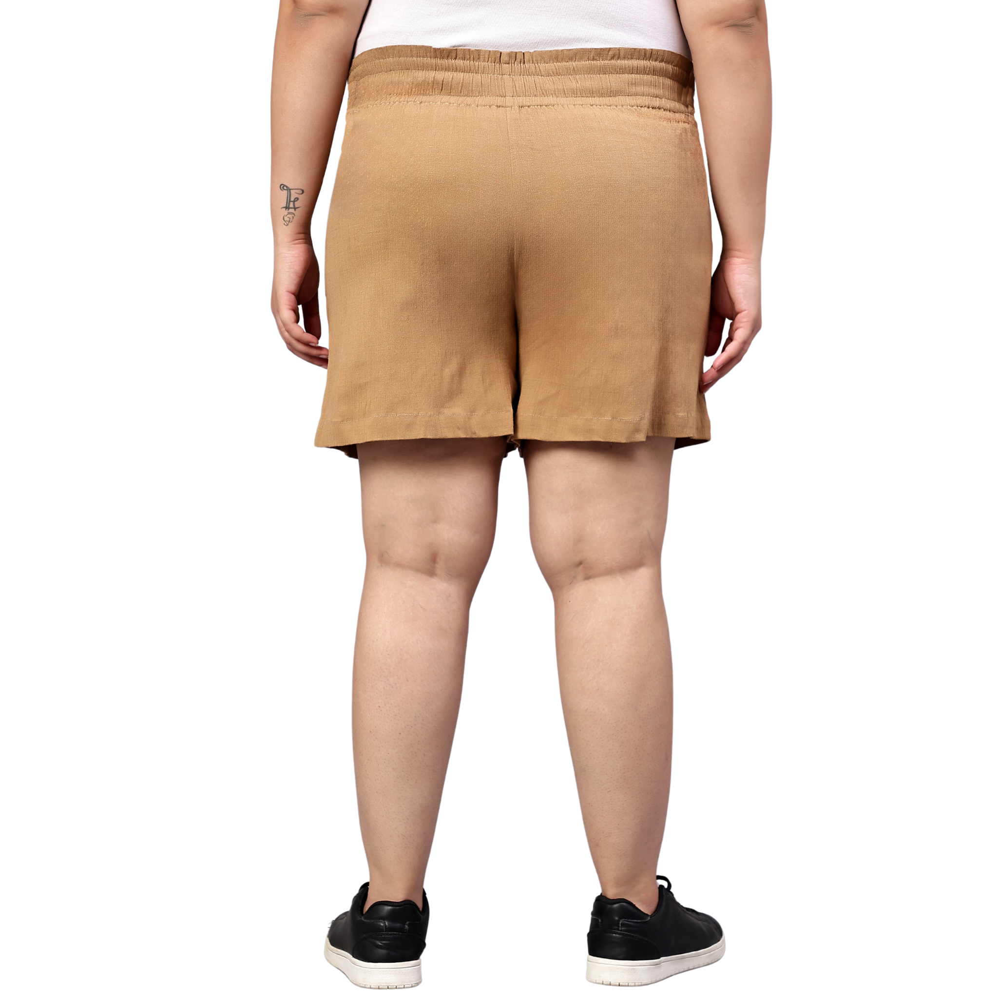 Beige Cotton Plus Size Shorts