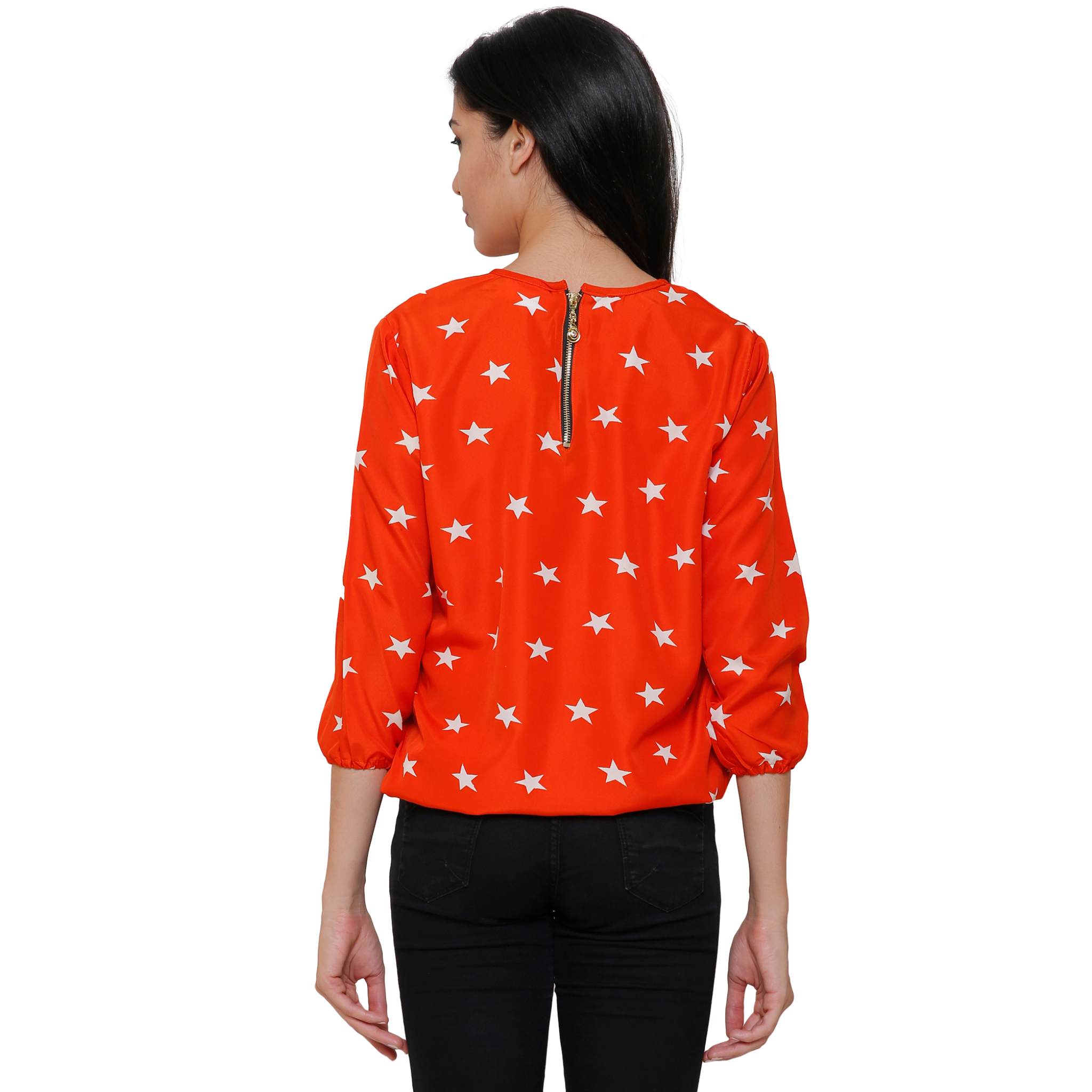 Orange Star Print Top