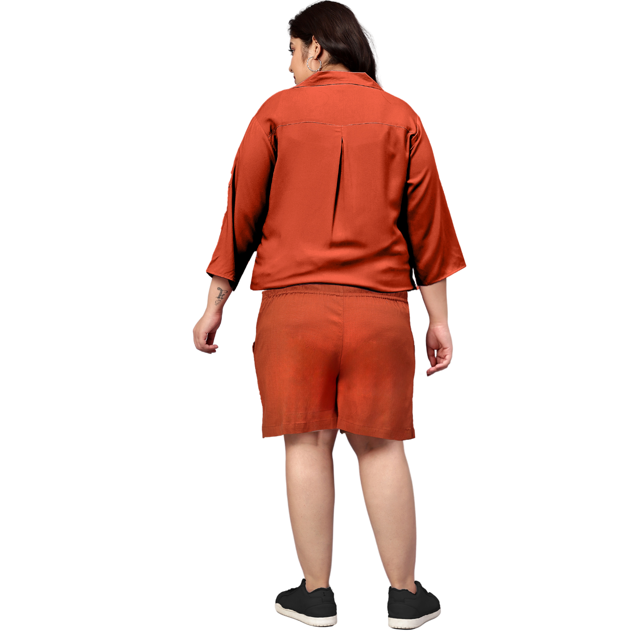 Rust Orange Solid Shirt And Short Set