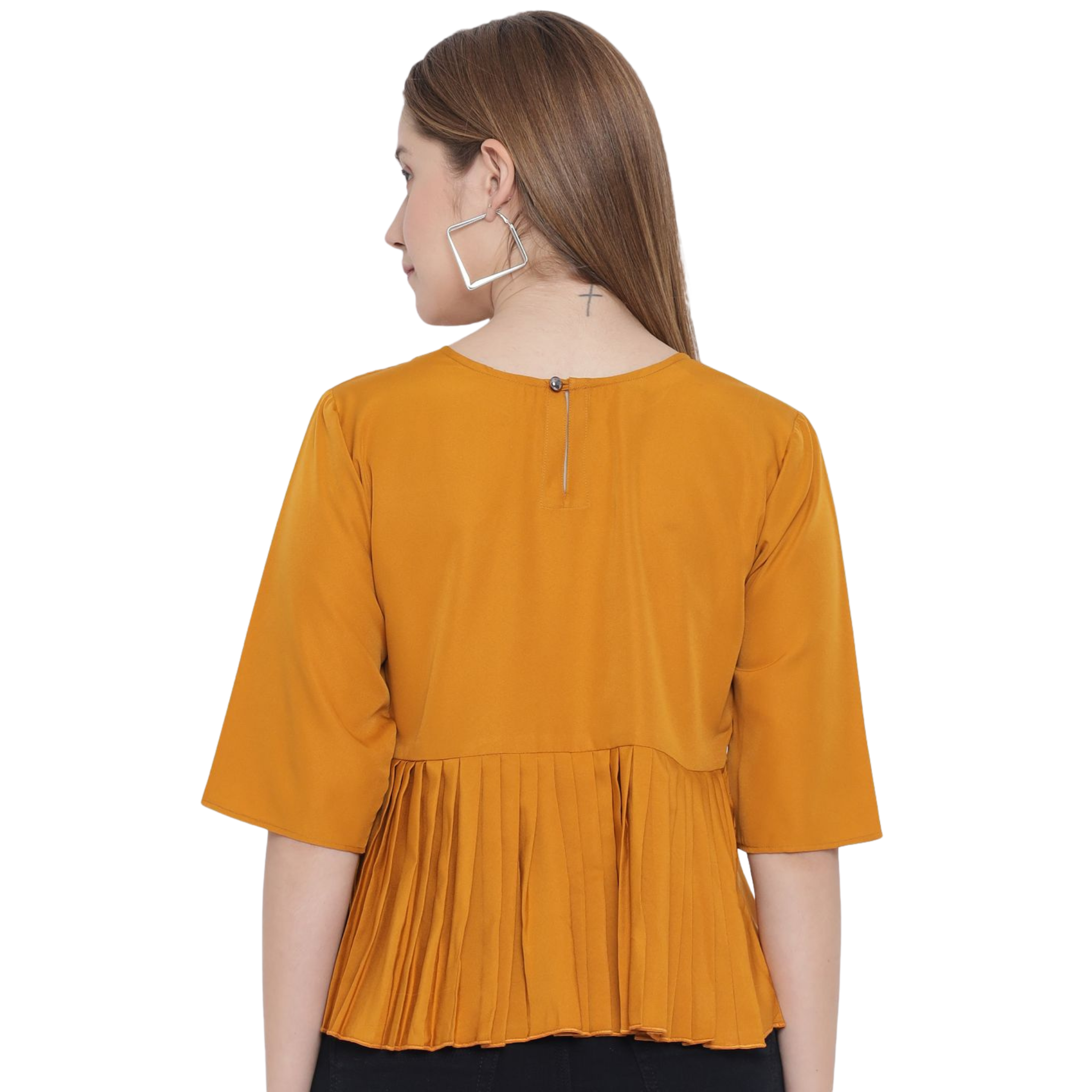 Mustard Solid Waist Pleated Top