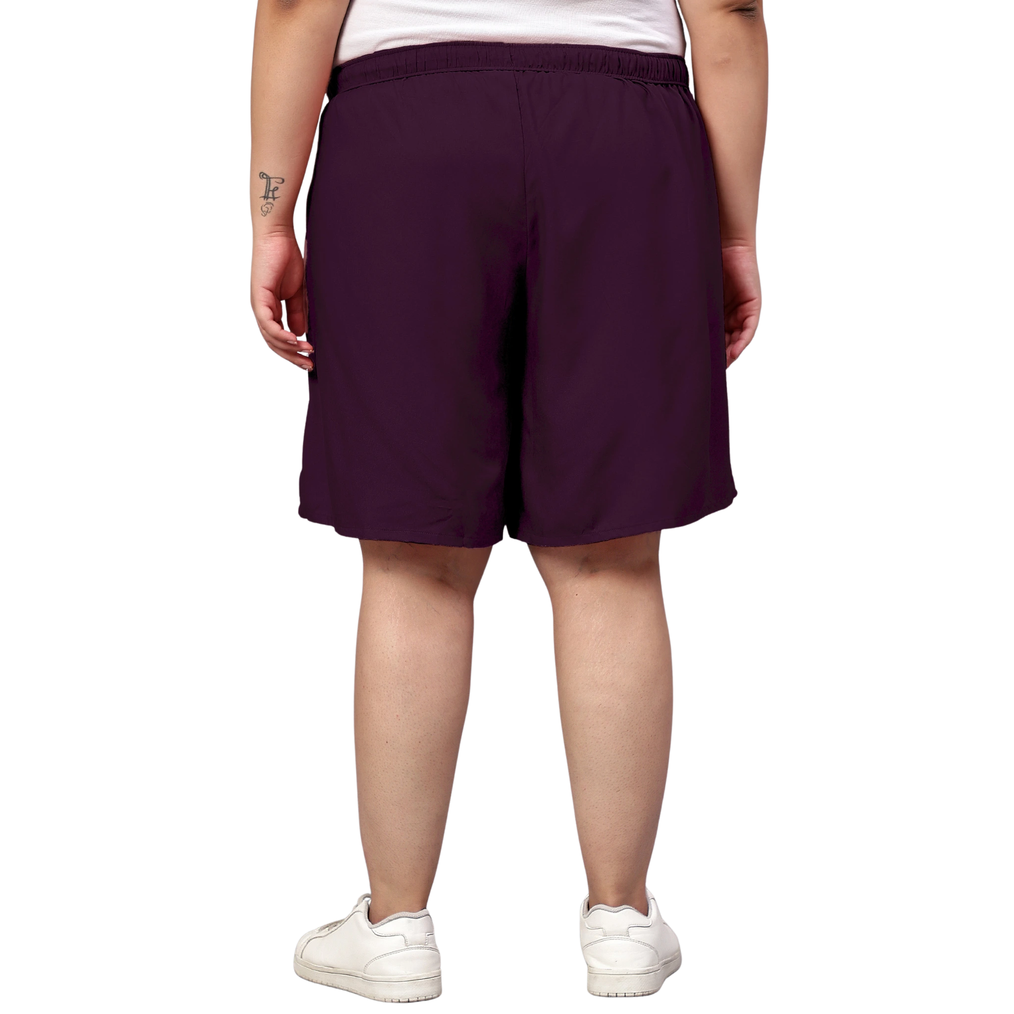 Purple Solid Plus Size Flared Shorts
