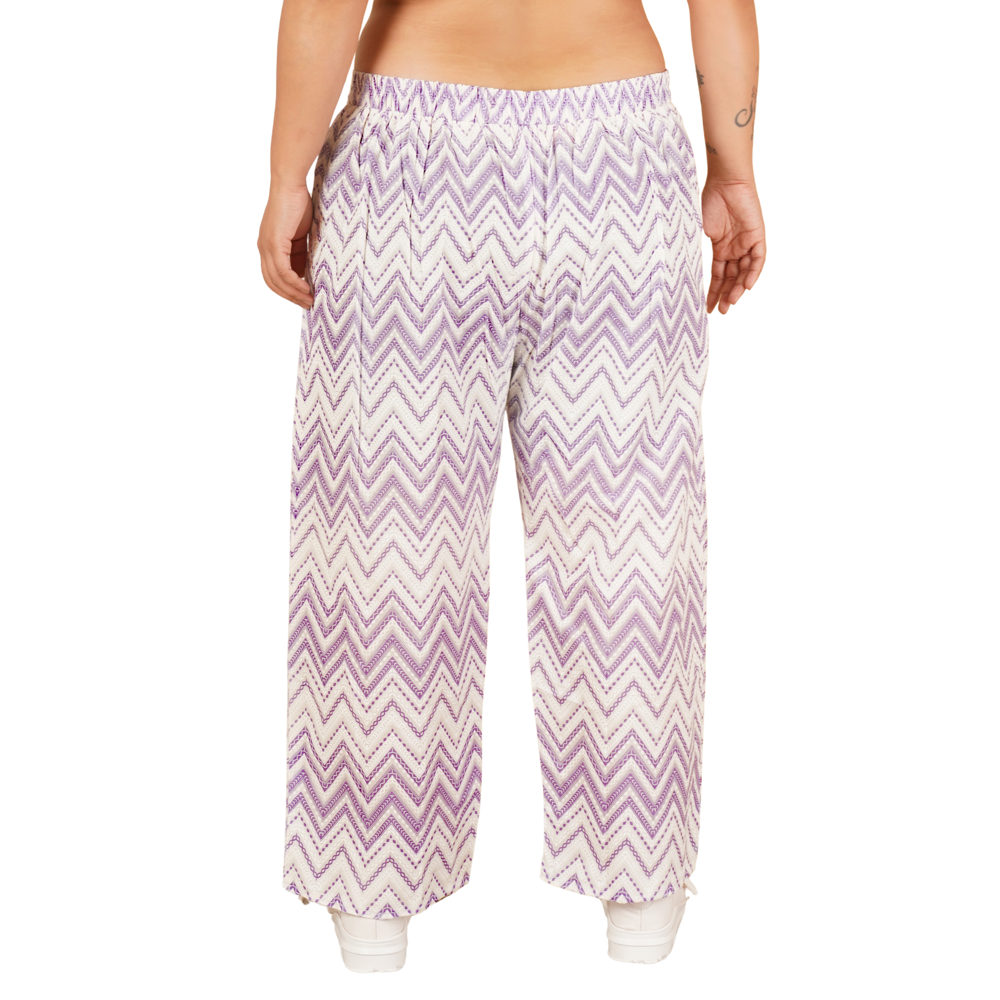 Purple Stripe Print Plus Size Trouser