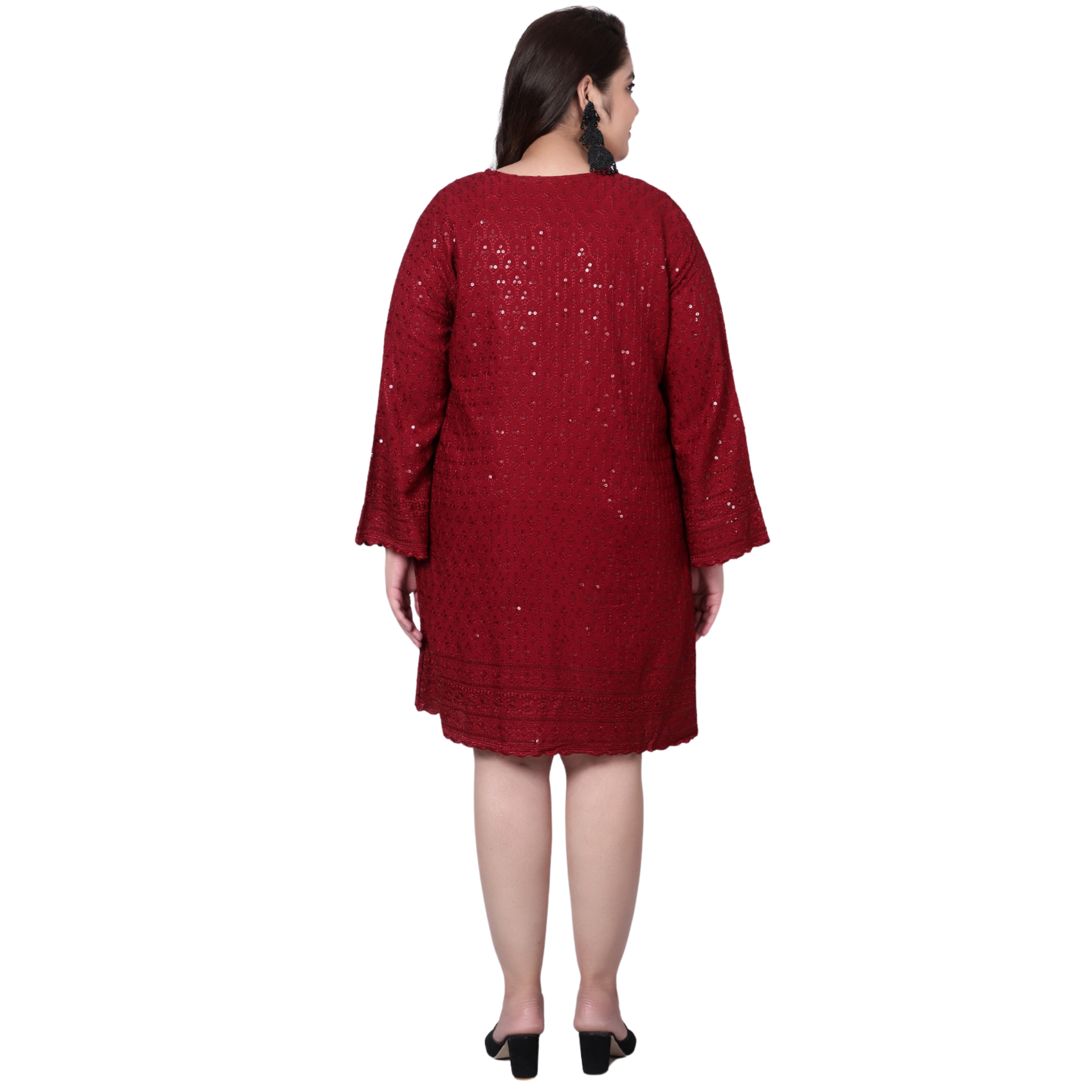 Red Embroidered Sequin Plus Size Dress