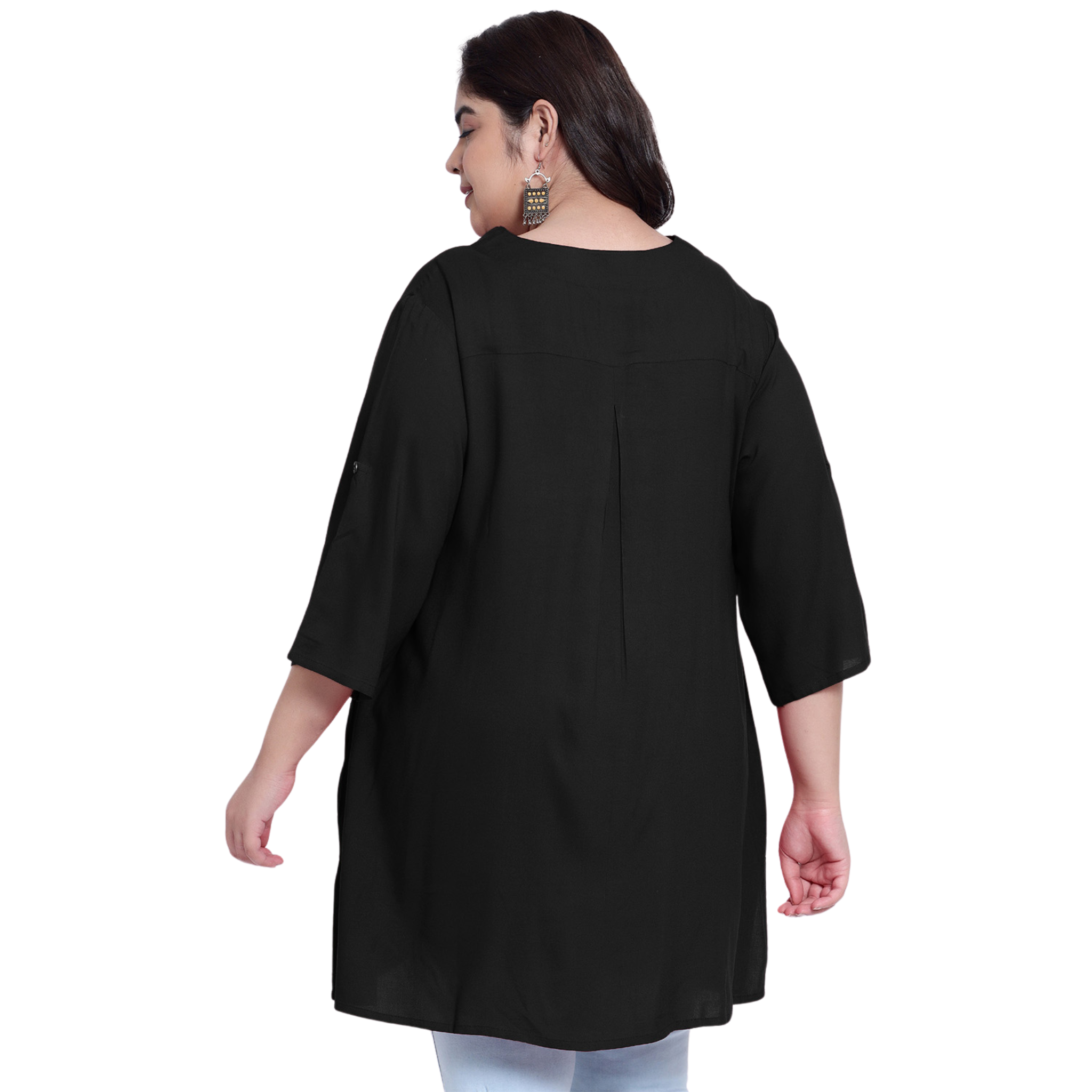 Black Collar Button Plus Size Tunic