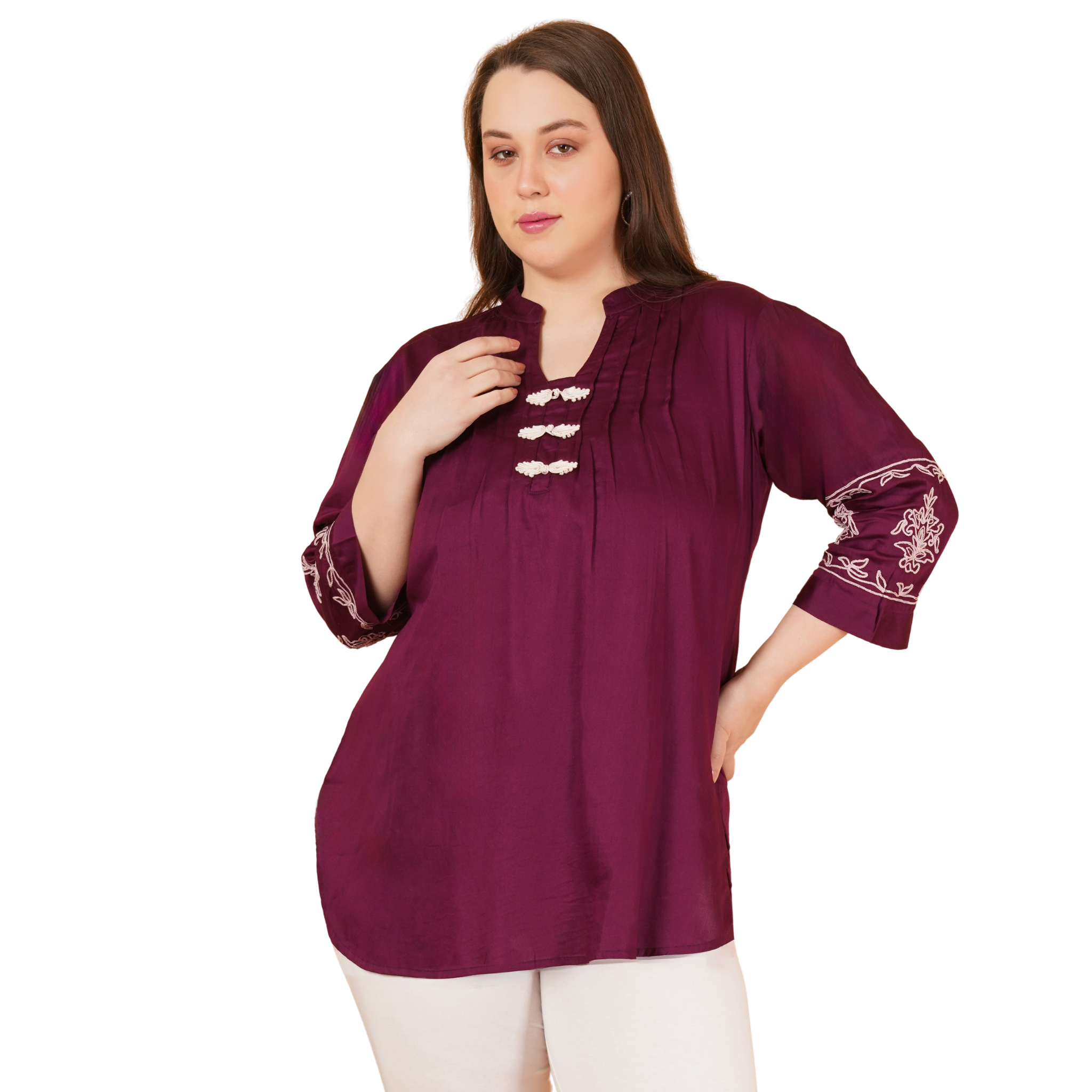Burgundy Cotton Embroidered Tunic