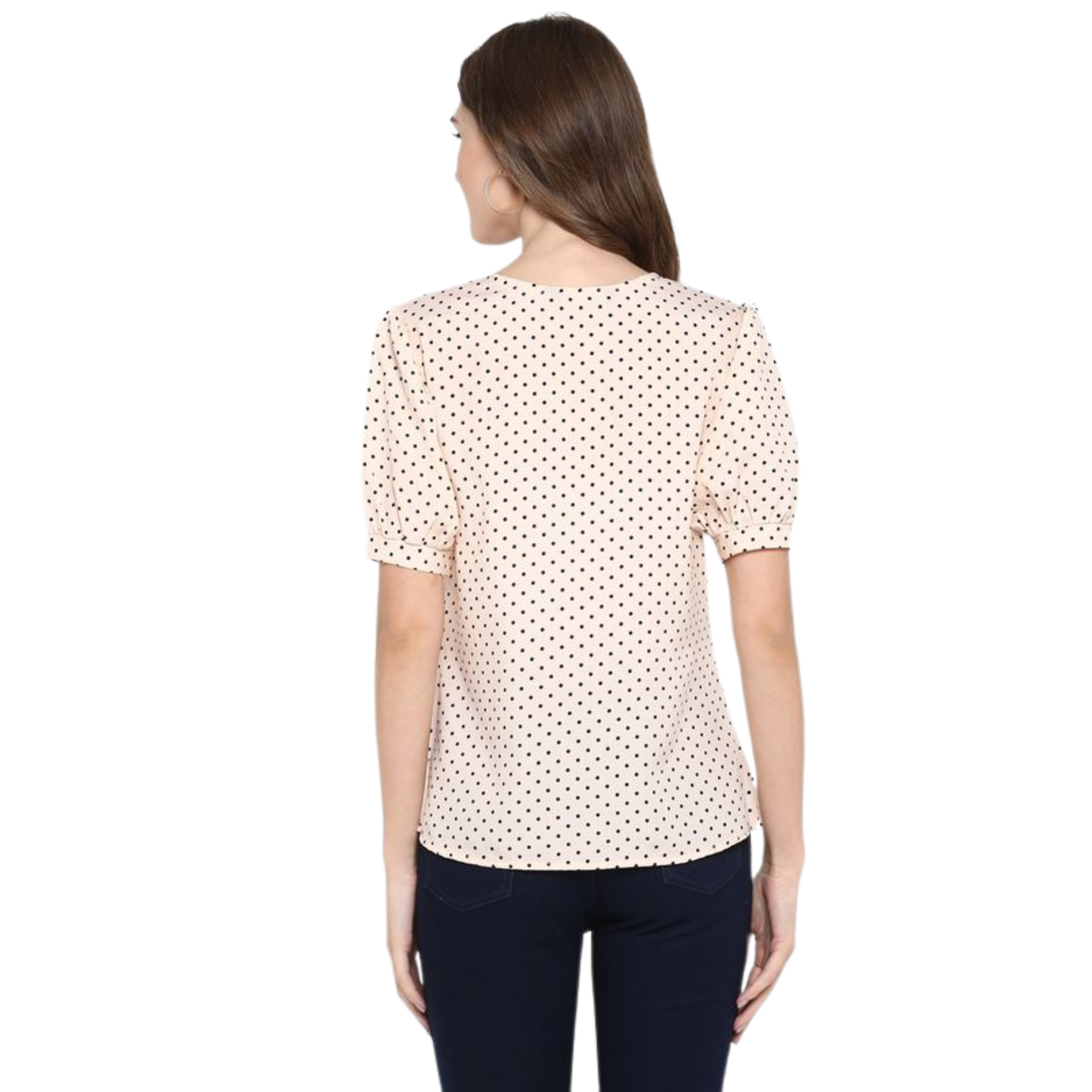 Peach Polka Dot Puff Sleeve Top