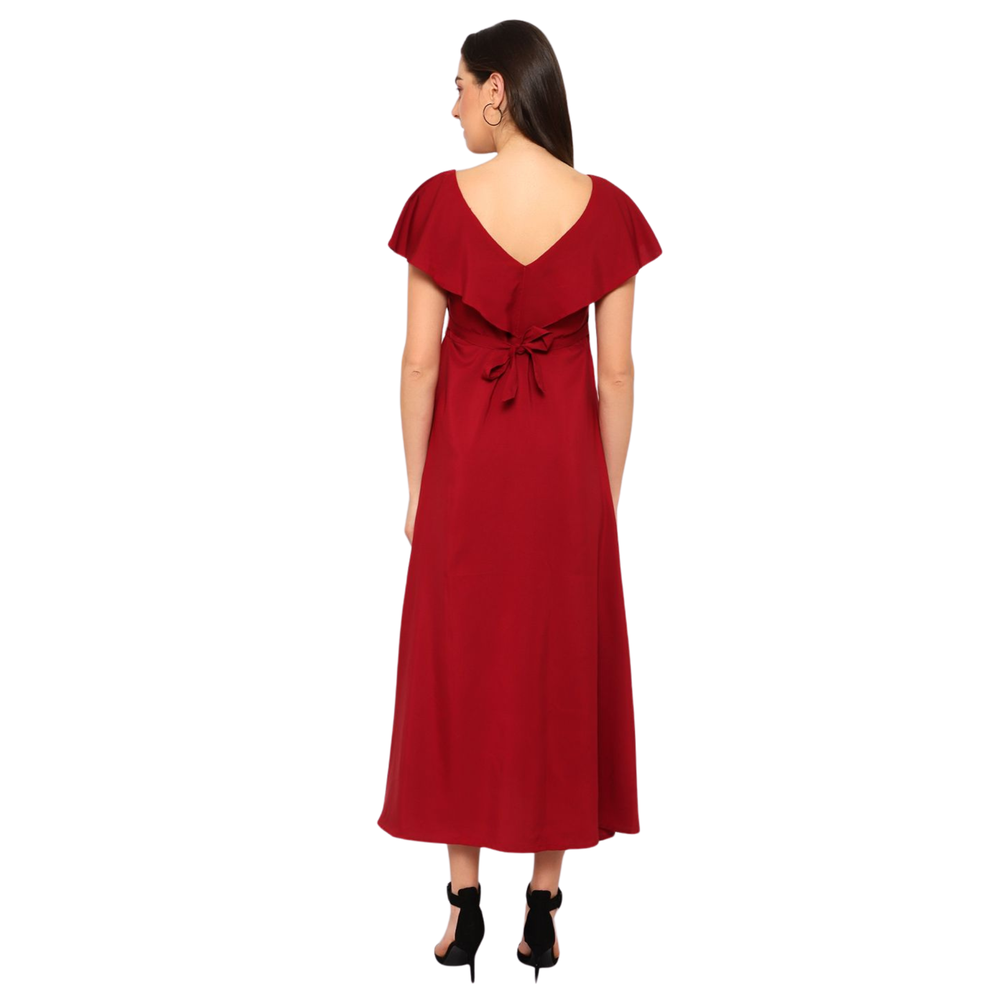 Maroon Solid Maxi Dress